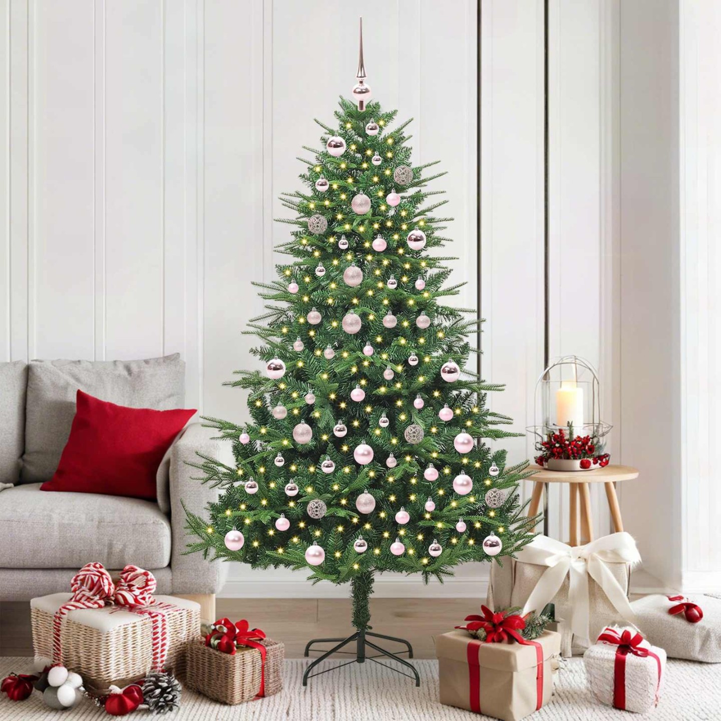 Arbre de Noël artificiel pré-éclairé avec ensemble de boules