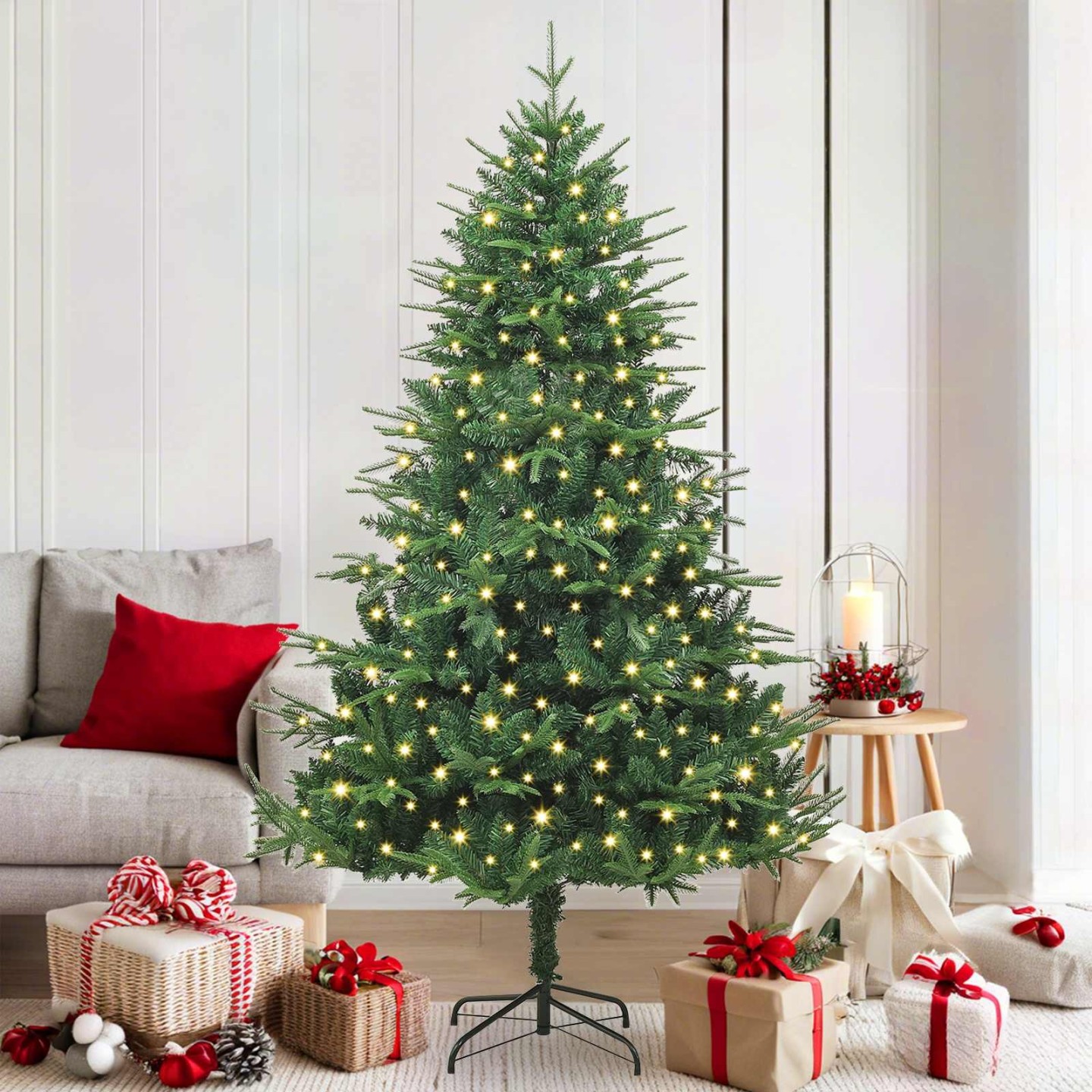 Sapin de Noël artificiel pré-éclairé 300 LED Blanc chaud