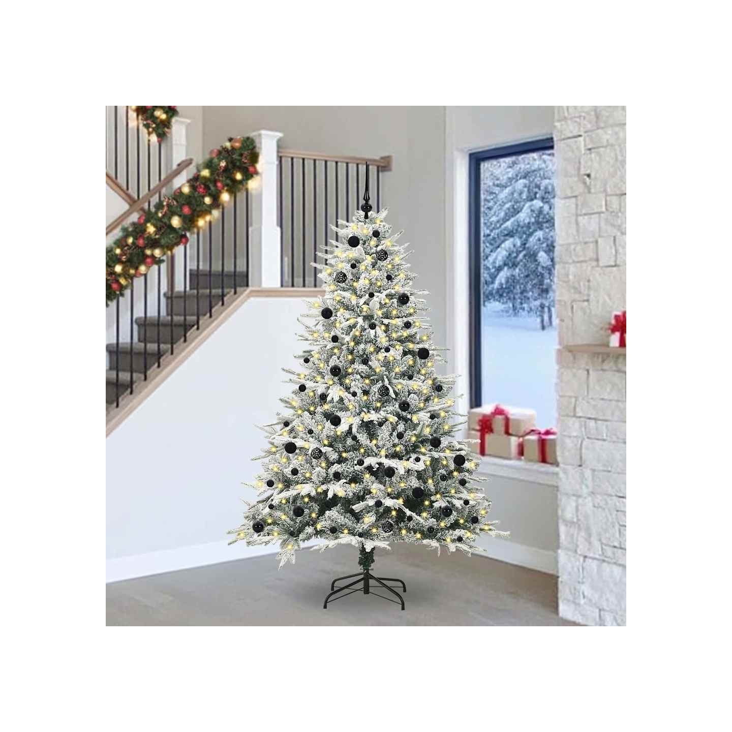 Arbre de Noël artificiel pré-éclairé avec ensemble de boules