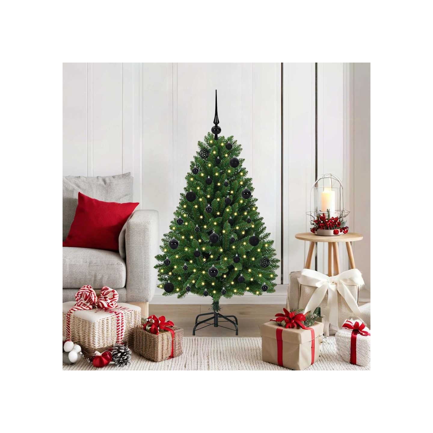 Sapin de Noël artificiel 120 cm 150 LED Blanc chaud Vert