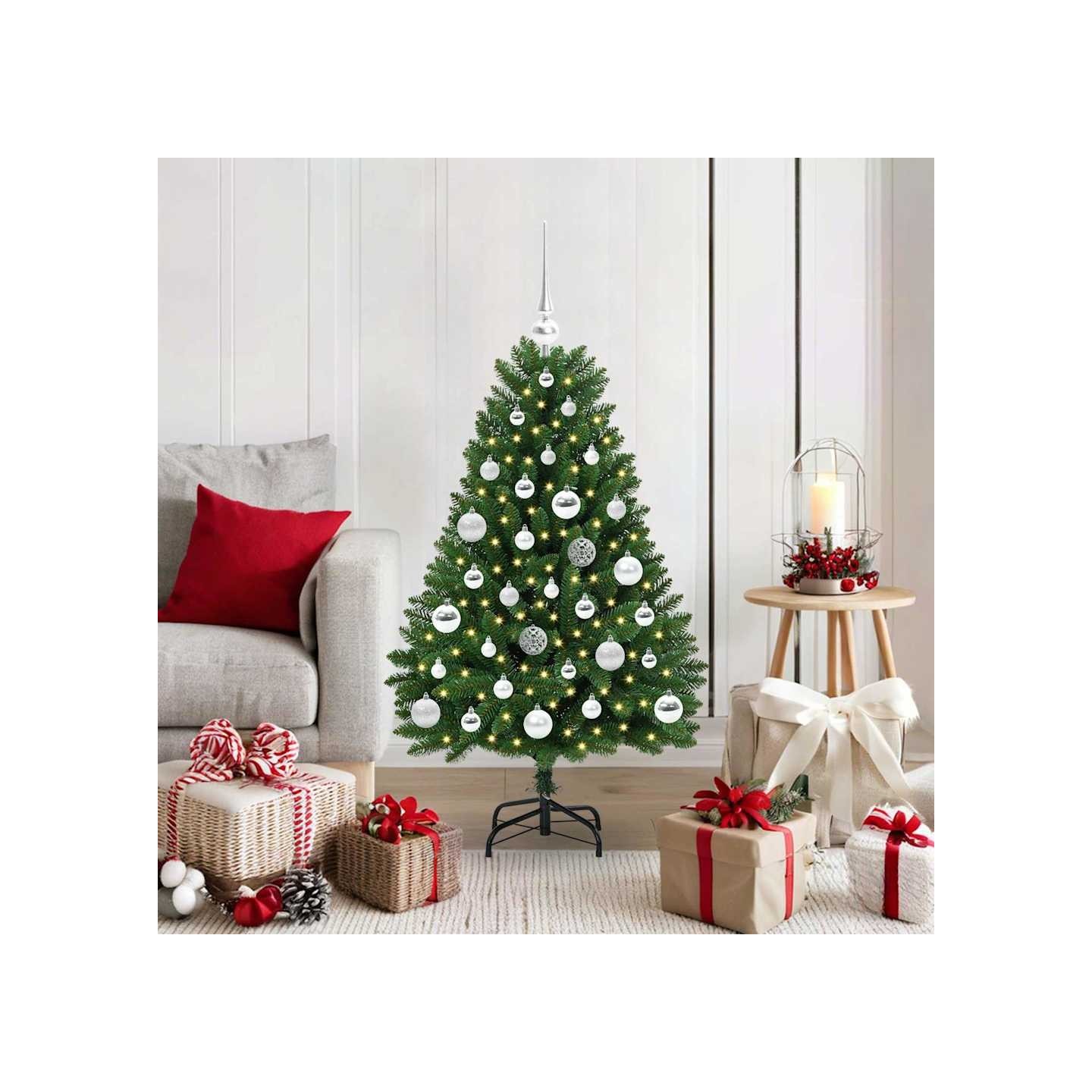 Sapin de Noël artificiel 120 cm 150 LED Blanc chaud Vert