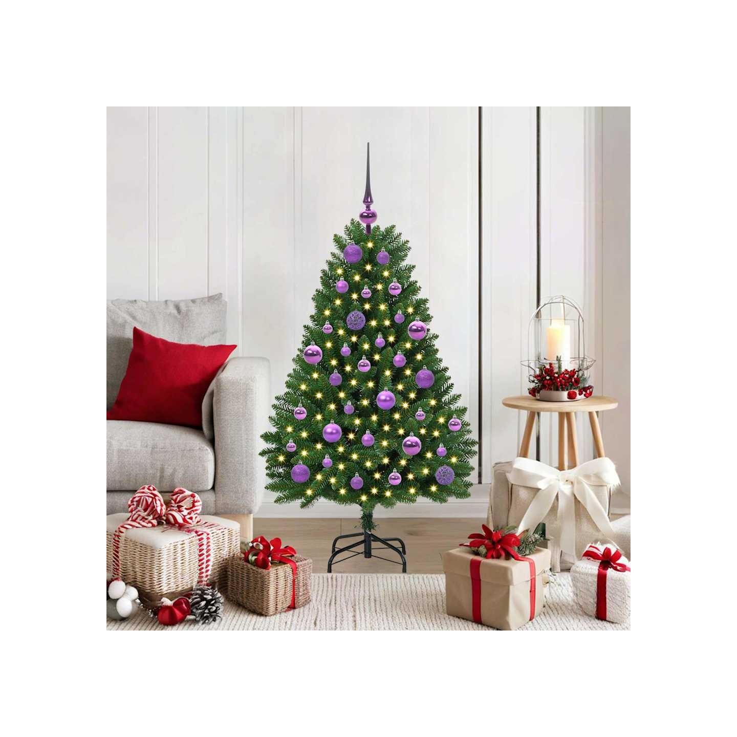 Sapin de Noël artificiel 120 cm 150 LED Blanc chaud Vert