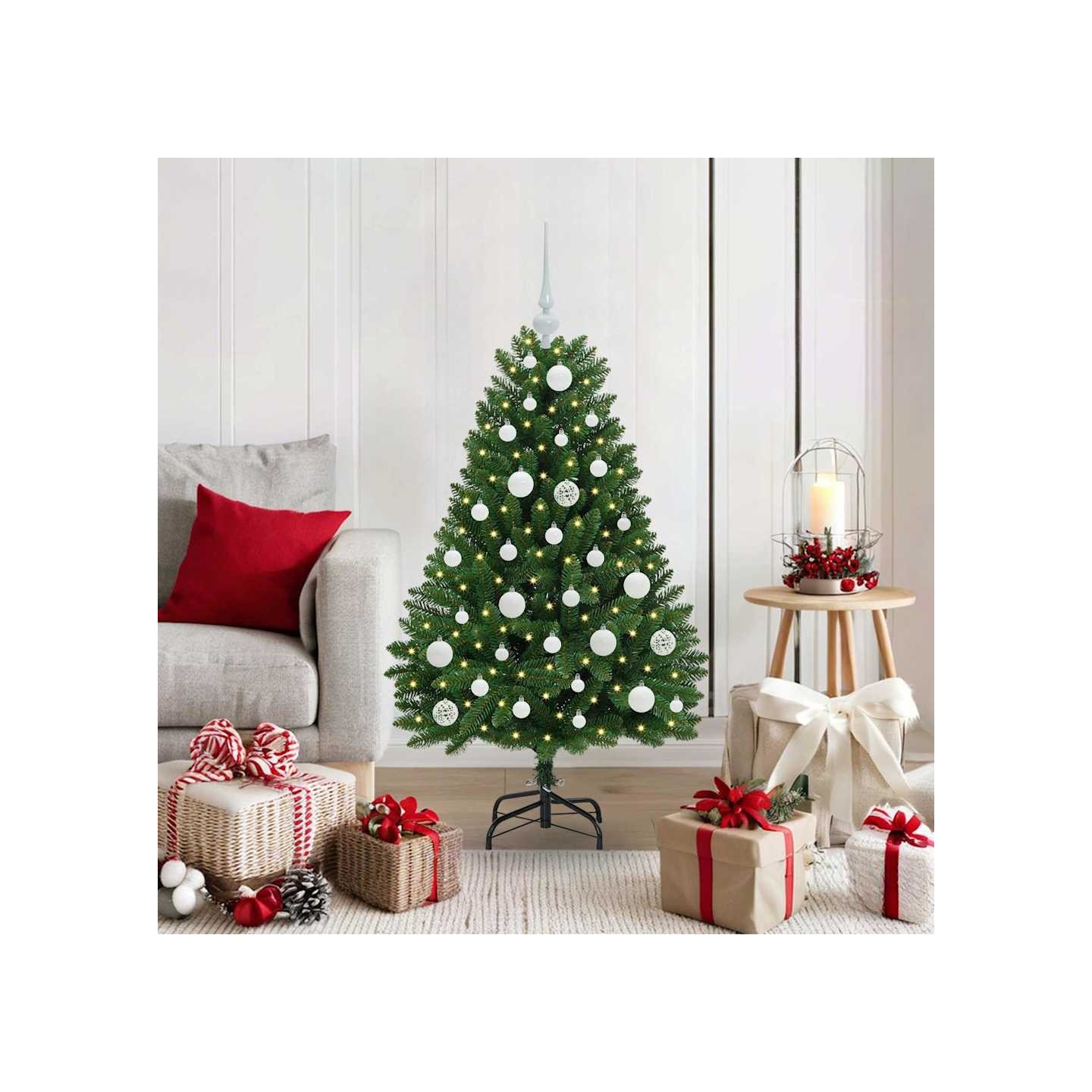 Sapin de Noël artificiel 120 cm 150 LED Blanc chaud Vert