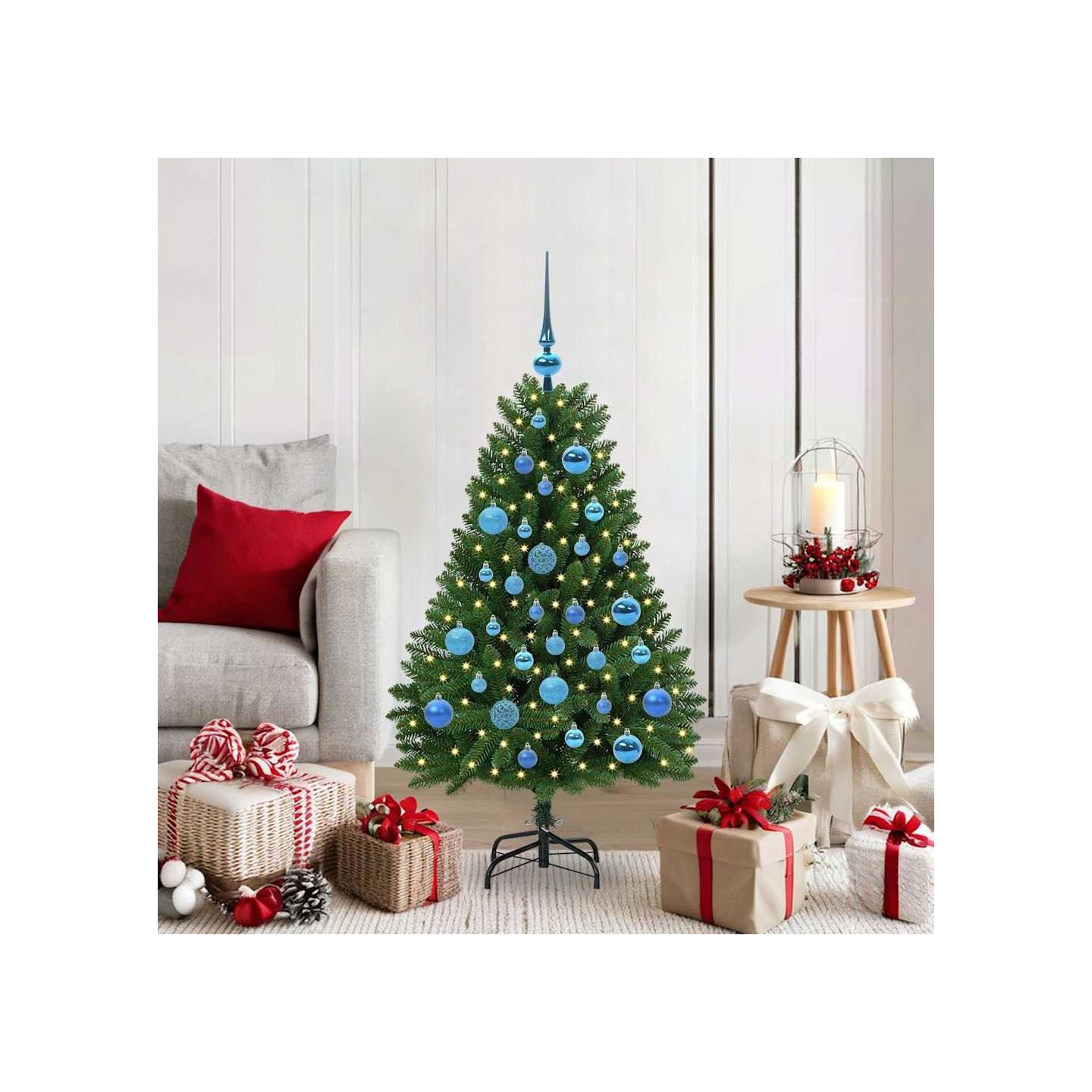 Sapin de Noël artificiel 120 cm 150 LED Blanc chaud Vert