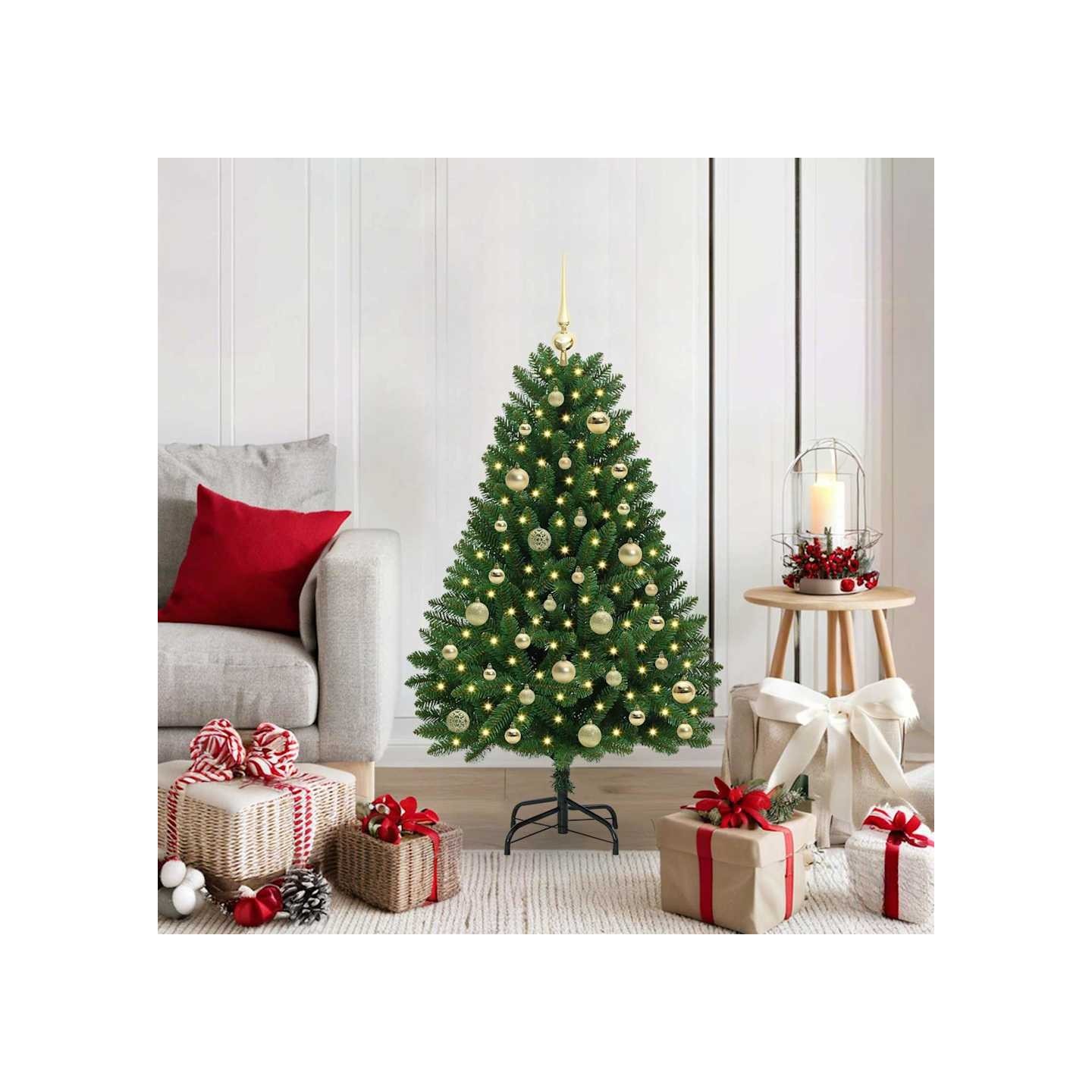 Sapin de Noël artificiel 120 cm 150 LED Blanc chaud Vert