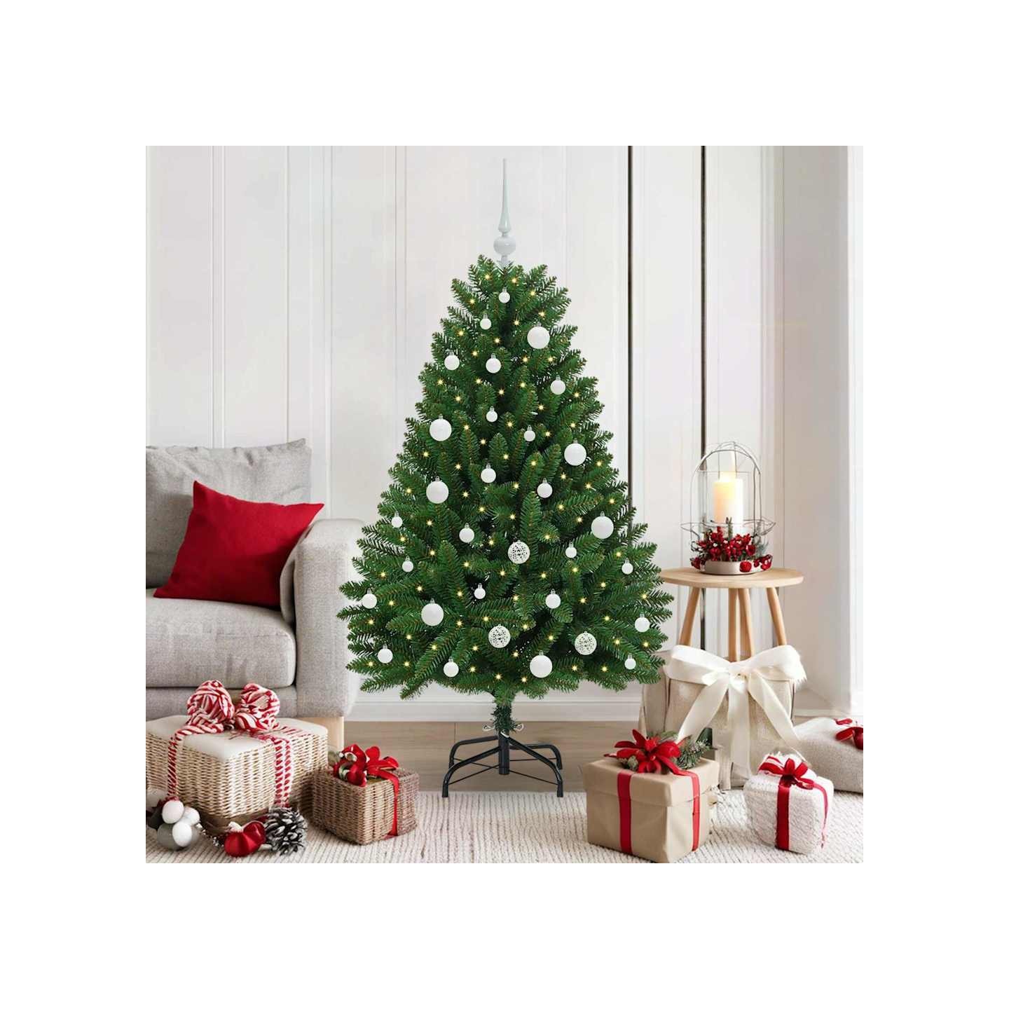 Sapin de Noël artificiel 150 cm 150 LED Blanc chaud Vert