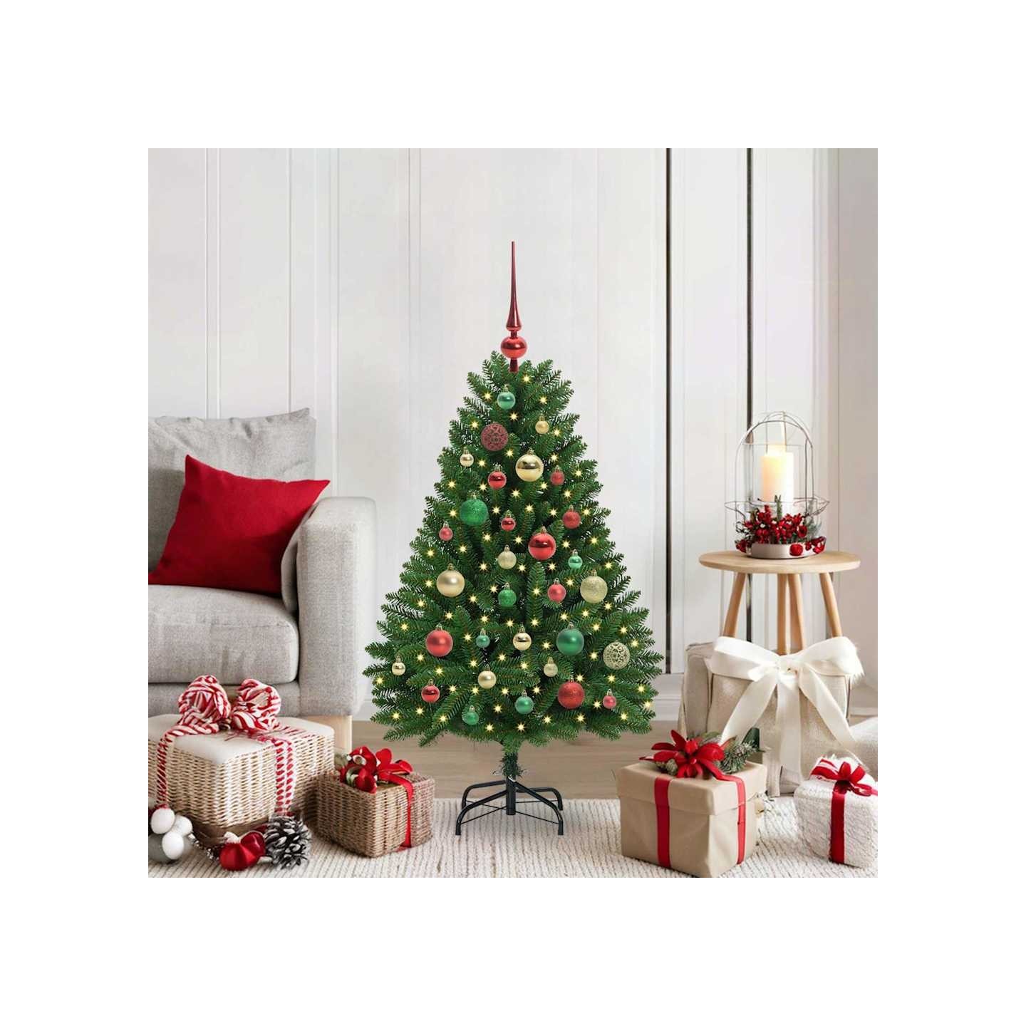 Sapin de Noël artificiel 120 cm 150 LED Blanc chaud Vert