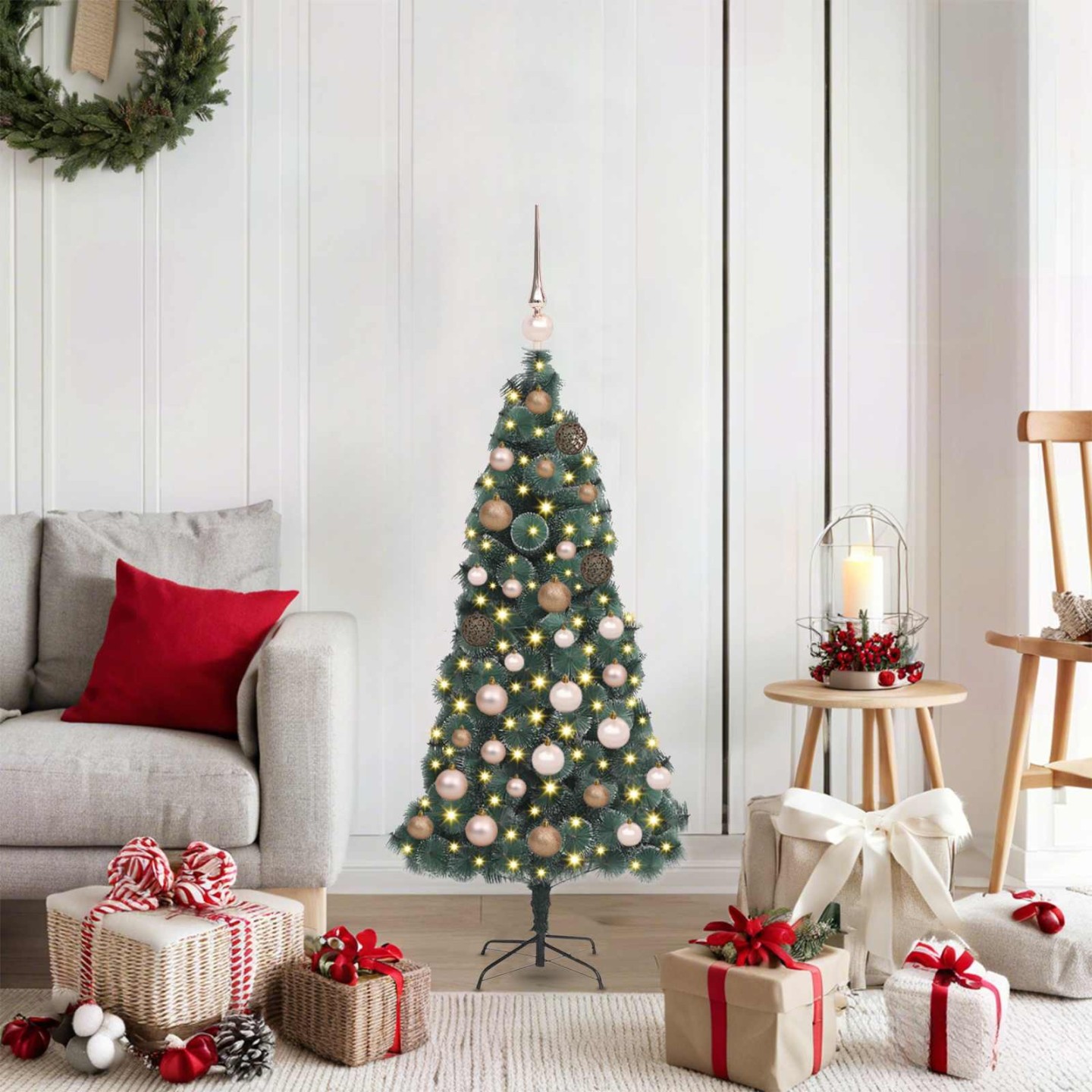 Sapin de Noël artificiel pré-éclairé avec set de boules Vert