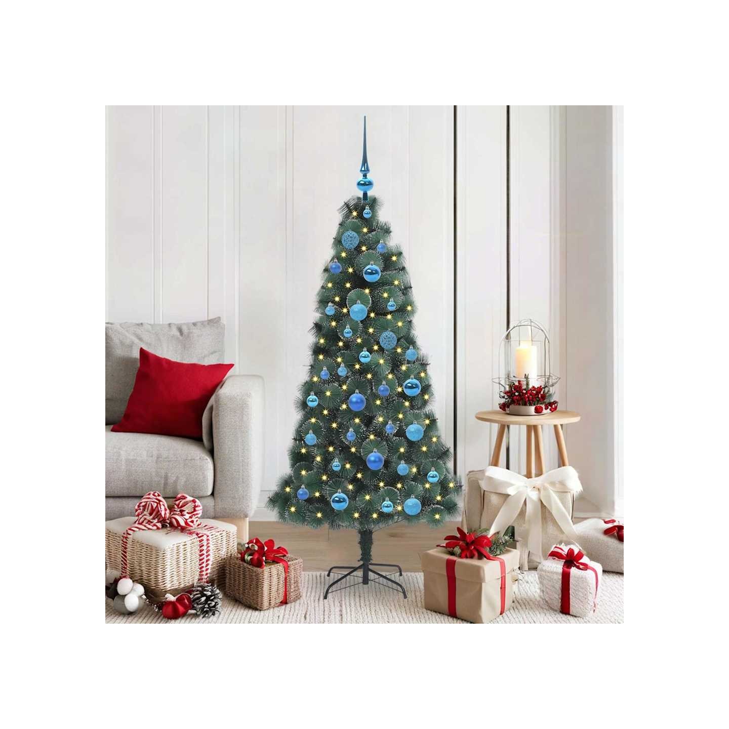 Sapin de Noël artificiel pré-éclairé avec ensemble de boules
