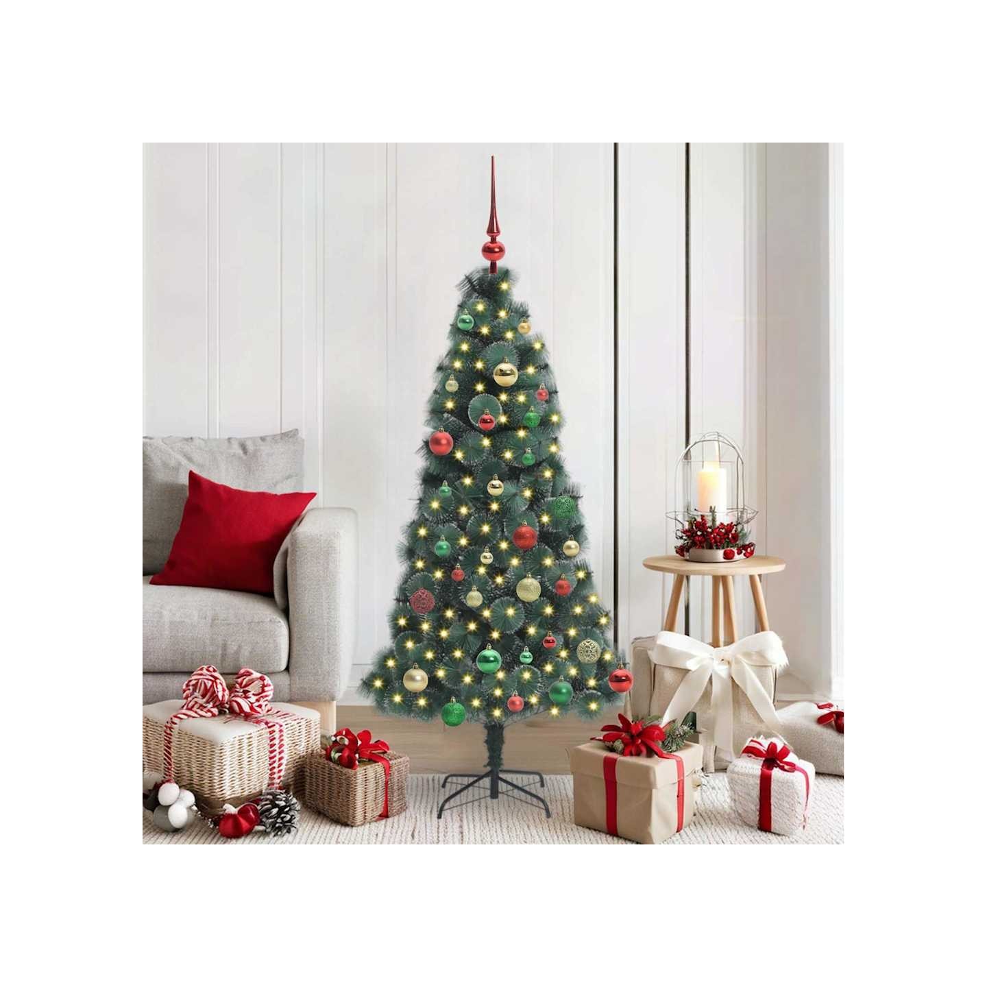 Sapin de Noël artificiel pré-éclairé avec ensemble de boules