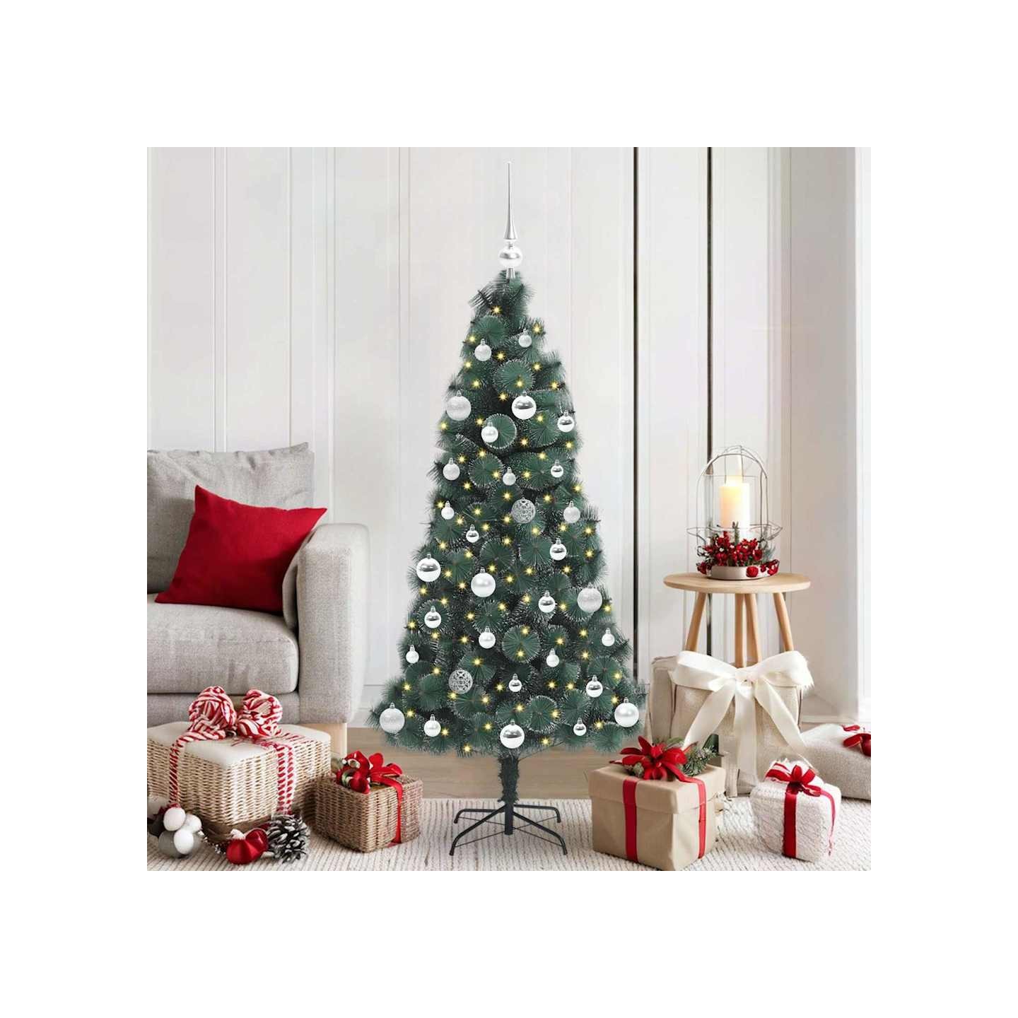 Arbre de Noël artificiel pré-éclairé avec ensemble de boules