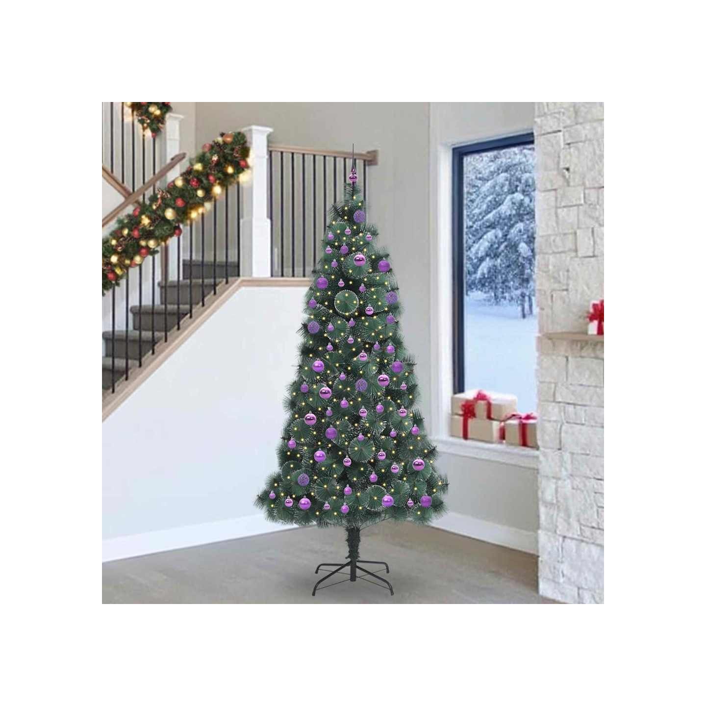 Arbre de Noël artificiel pré-éclairé avec ensemble de boules