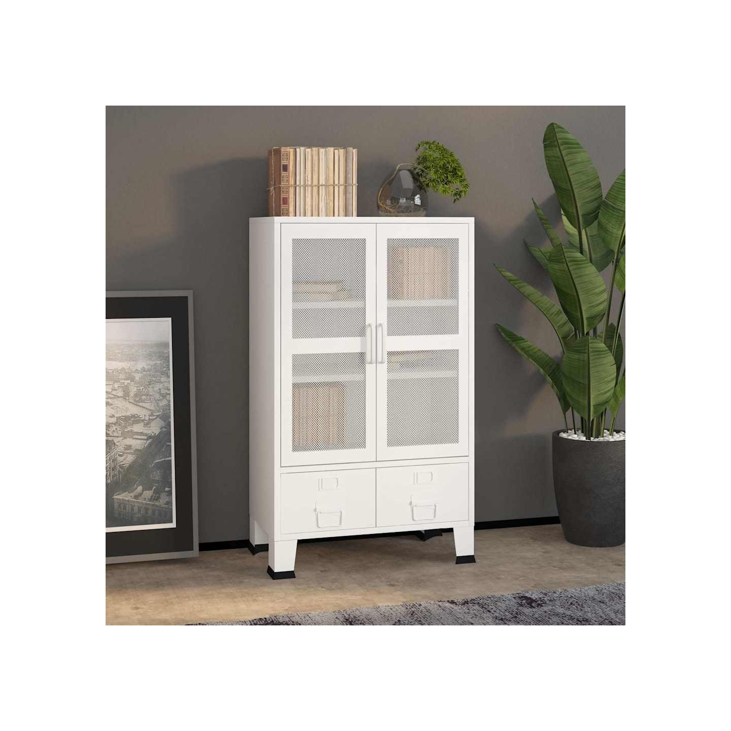 Coffre de rangement industriel Blanc 70x40x115 cm Métal