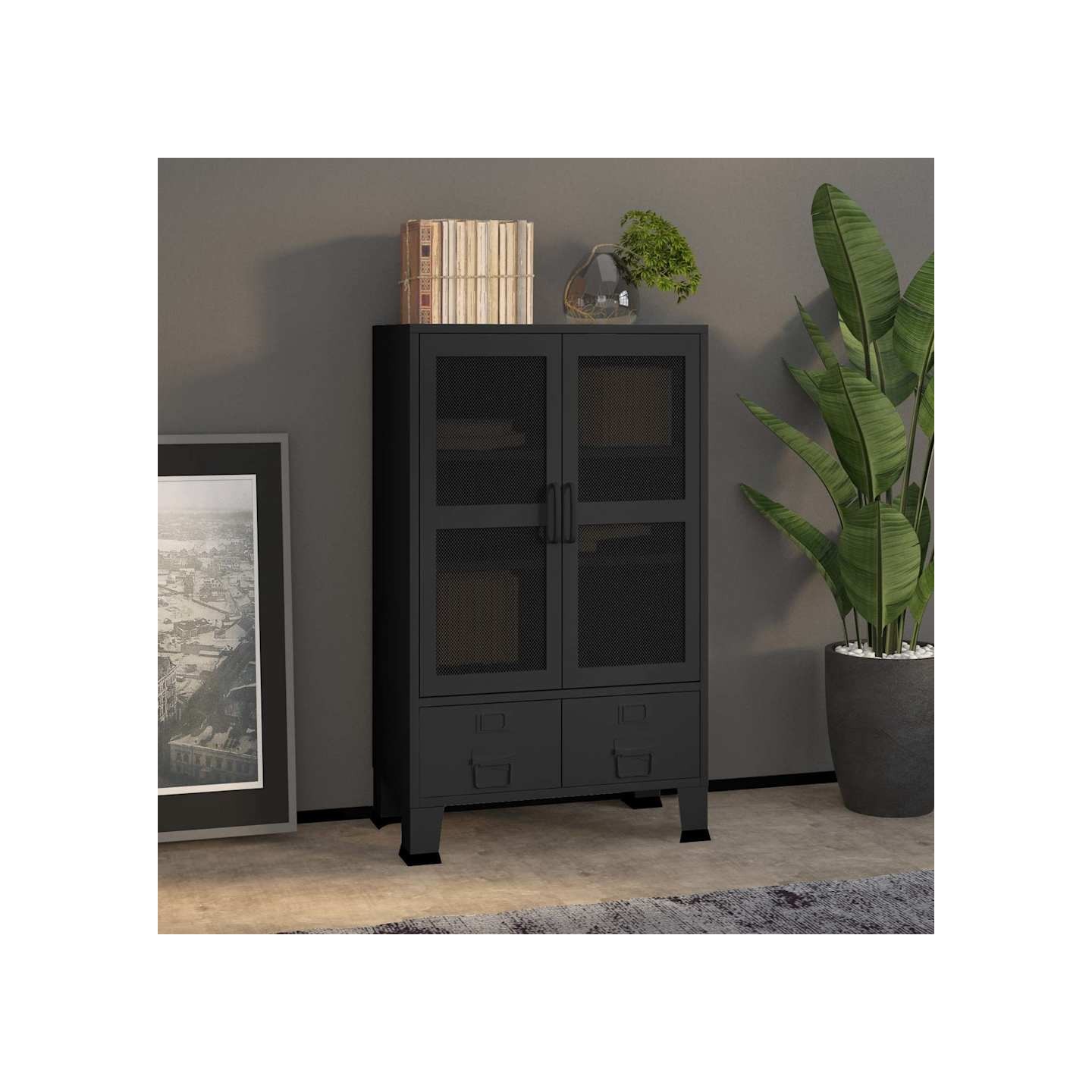 Coffre de rangement industriel Noir 70x40x115 cm Métal