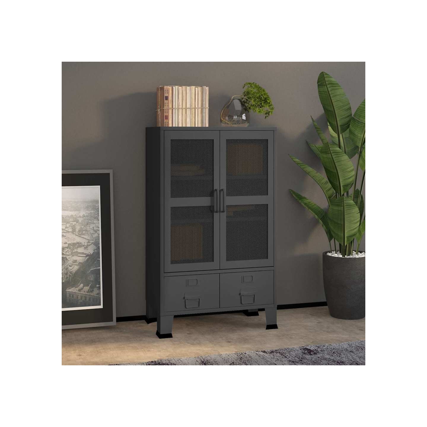 Coffre de rangement industriel Anthracite 70x40x115 cm Métal