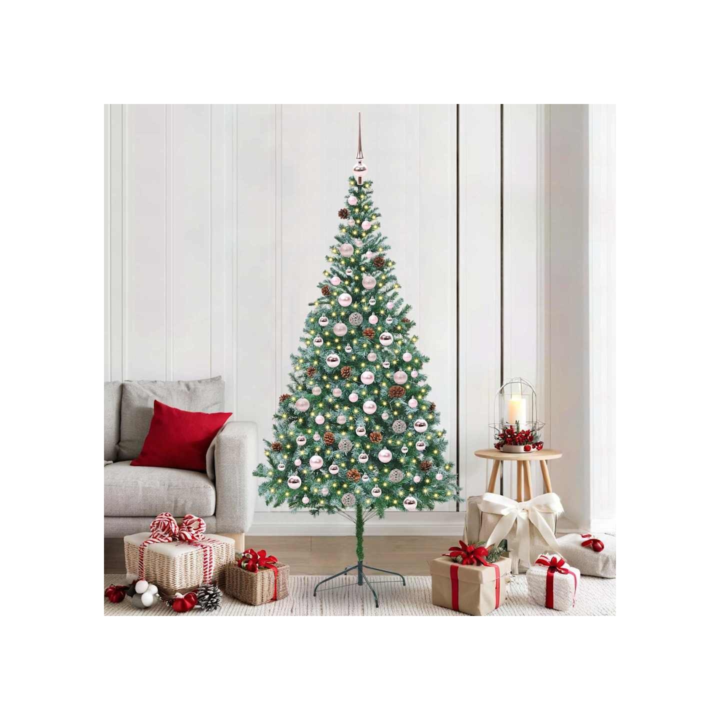 Sapin de Noël artificiel avec 300 LED Vert 210 cm PVC et Acier