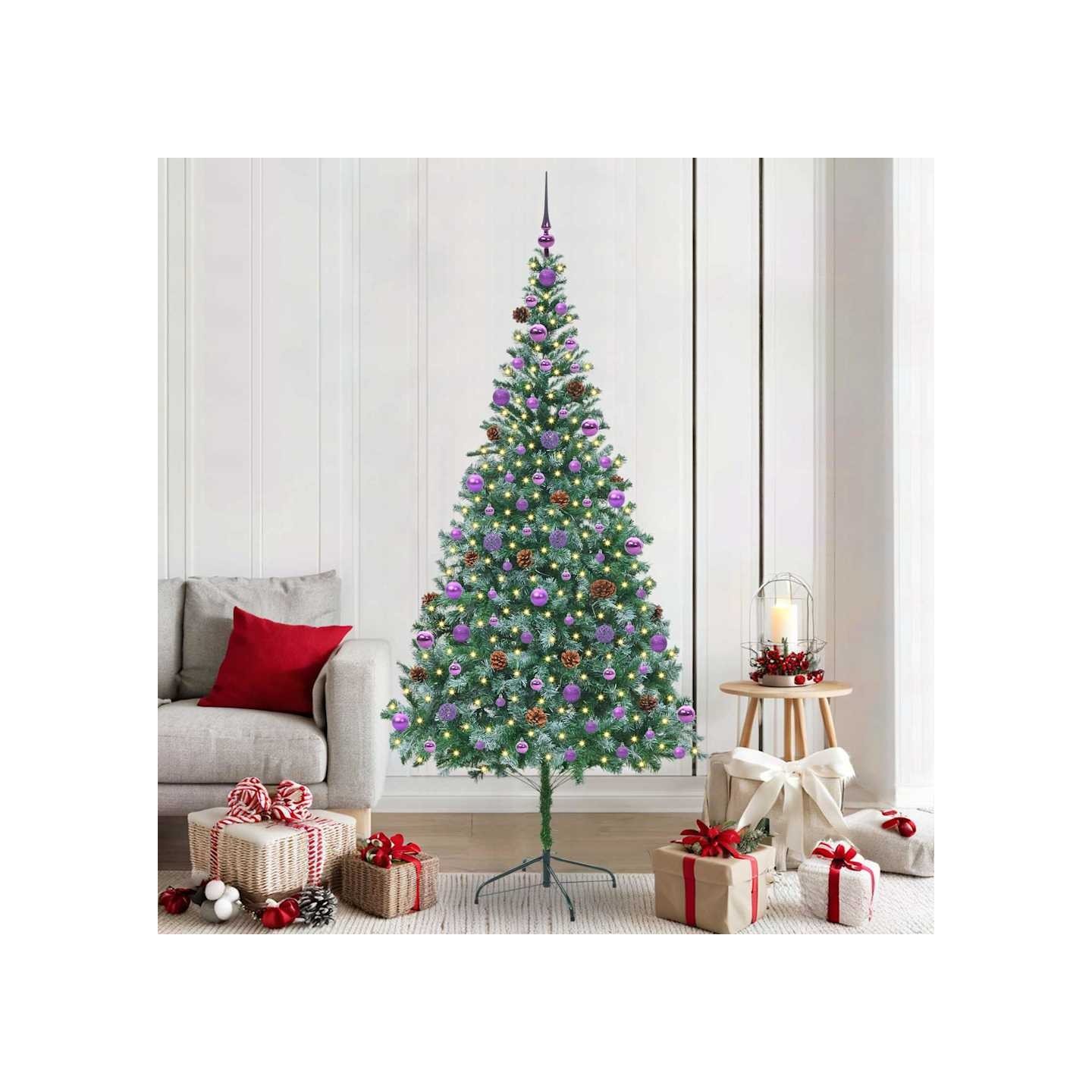 Sapin de Noël artificiel avec 300 LED Vert 210 cm PVC et Acier