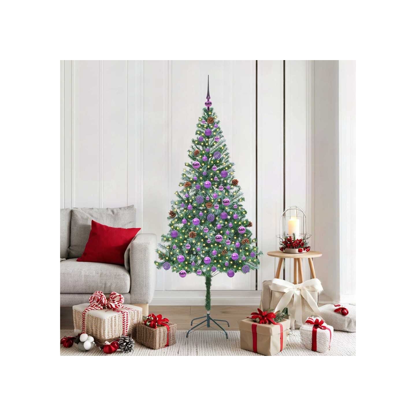 Sapin de Noël artificiel avec 300 LED Vert 180 cm PVC et Acier