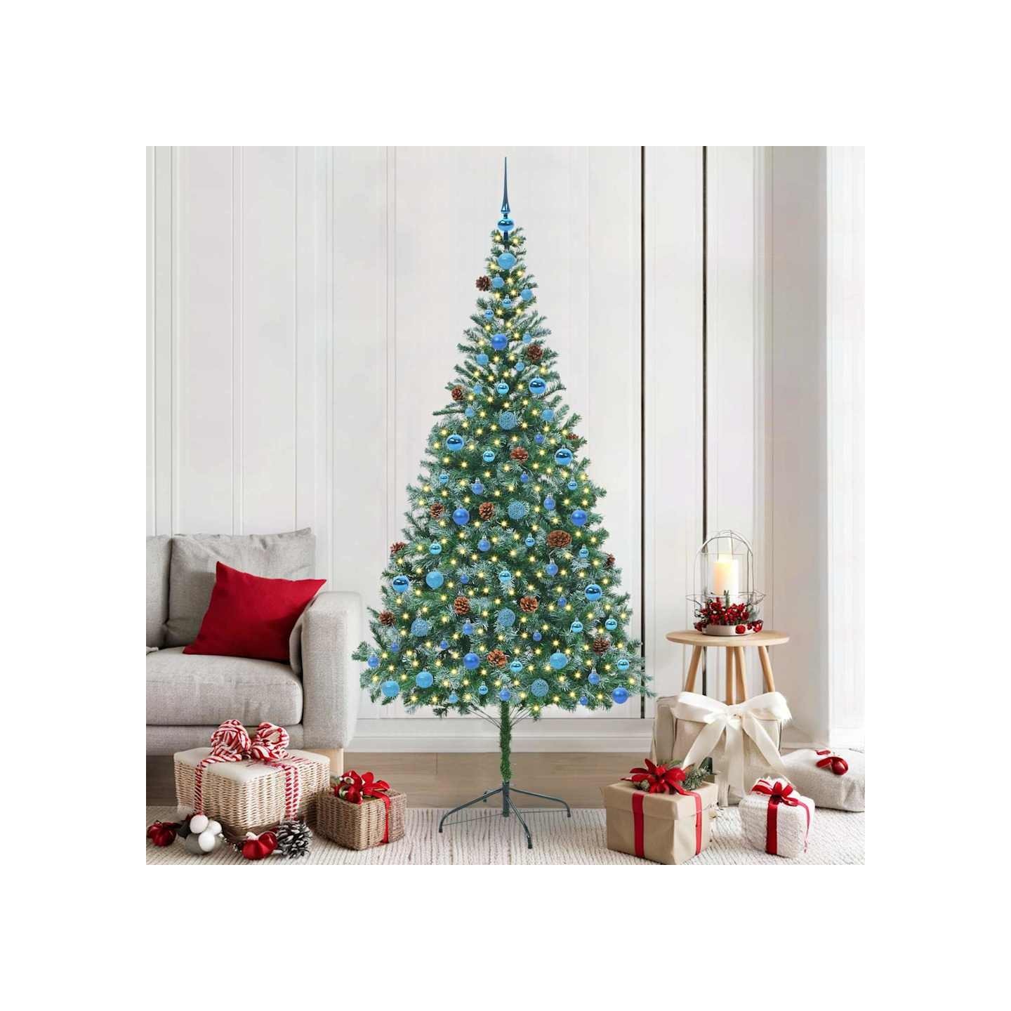 Sapin de Noël artificiel avec 300 LED Vert 210 cm PVC et Acier
