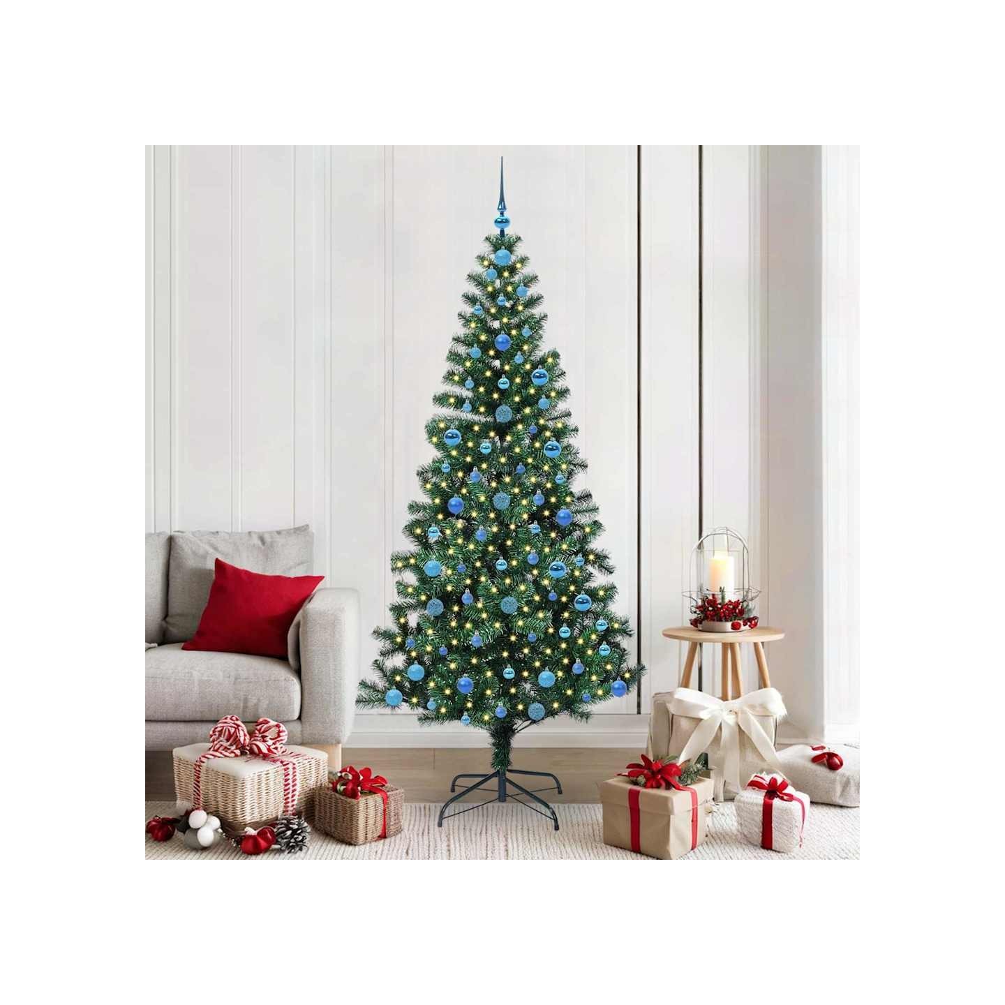 Sapin de Noël artificiel pré-éclairé Vert 210 cm PVC et métal