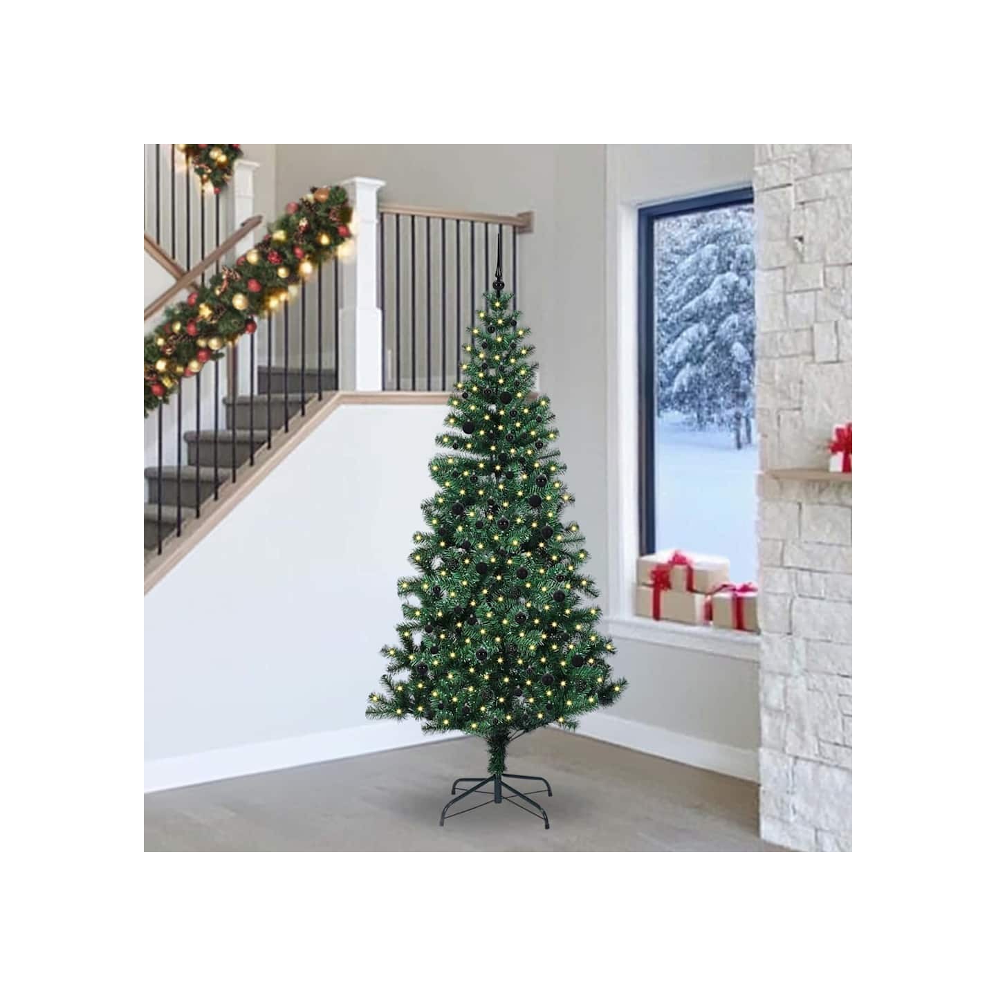 Sapin de Noël artificiel pré-éclairé Vert 240 cm PVC et métal