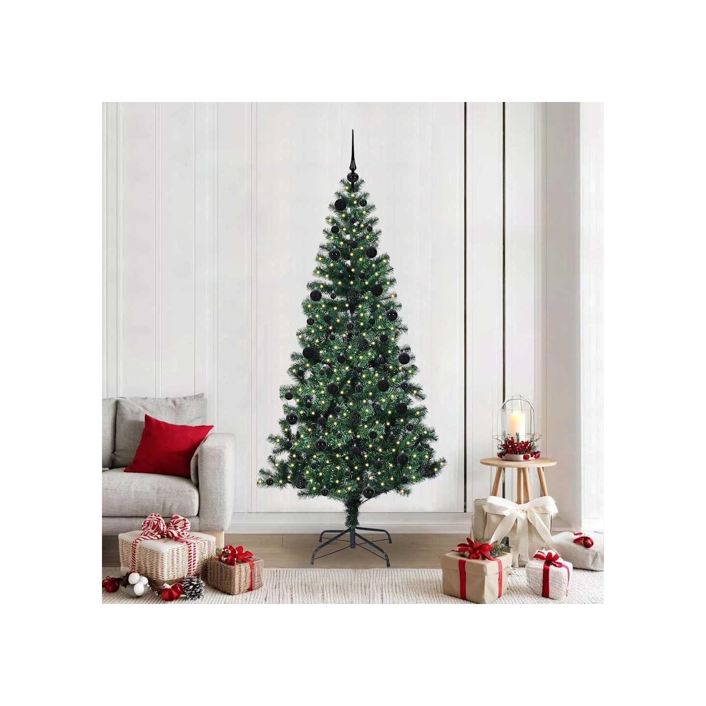 Sapin de Noël artificiel pré-éclairé Vert 210 cm PVC et métal