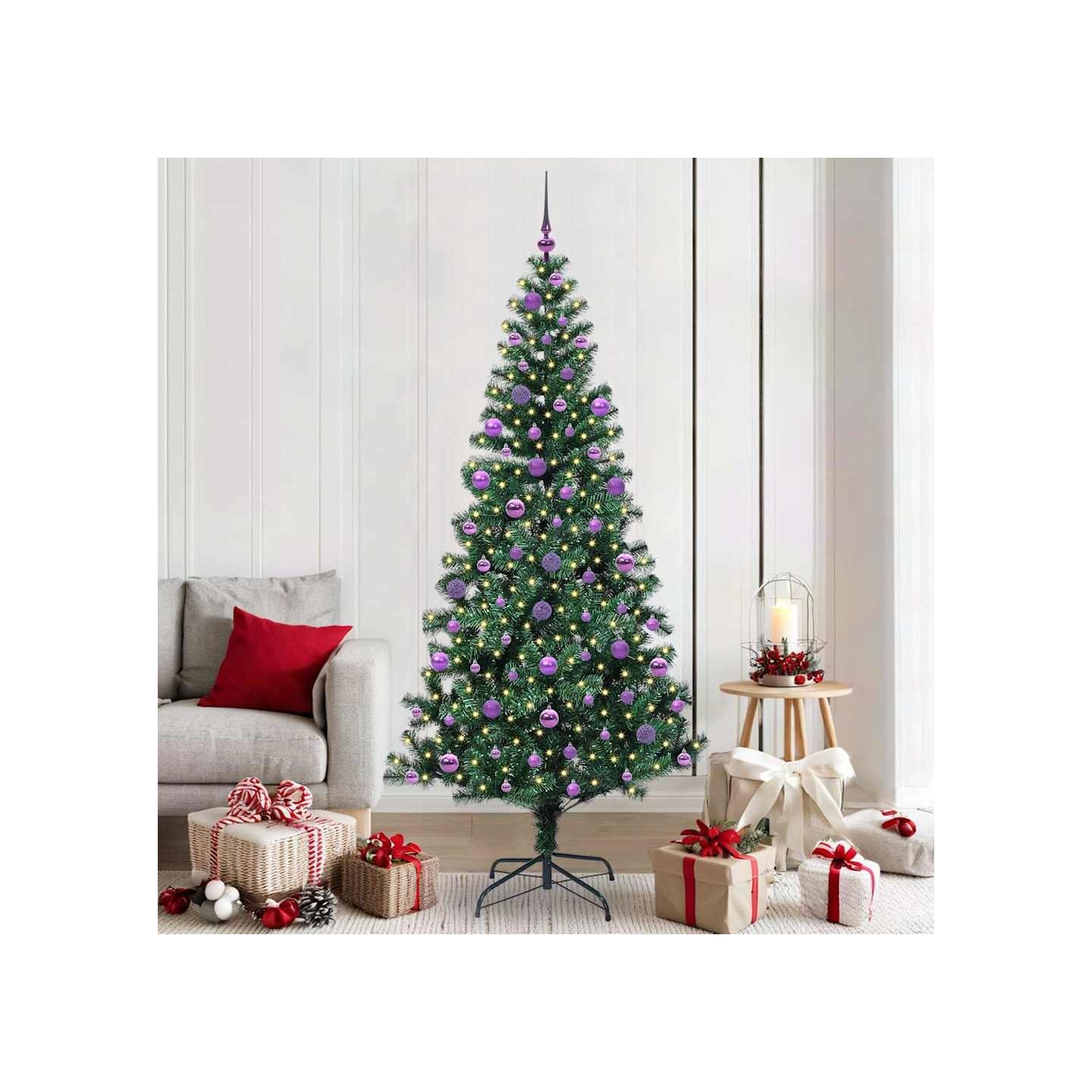 Sapin de Noël artificiel pré-éclairé Vert 210 cm PVC et métal