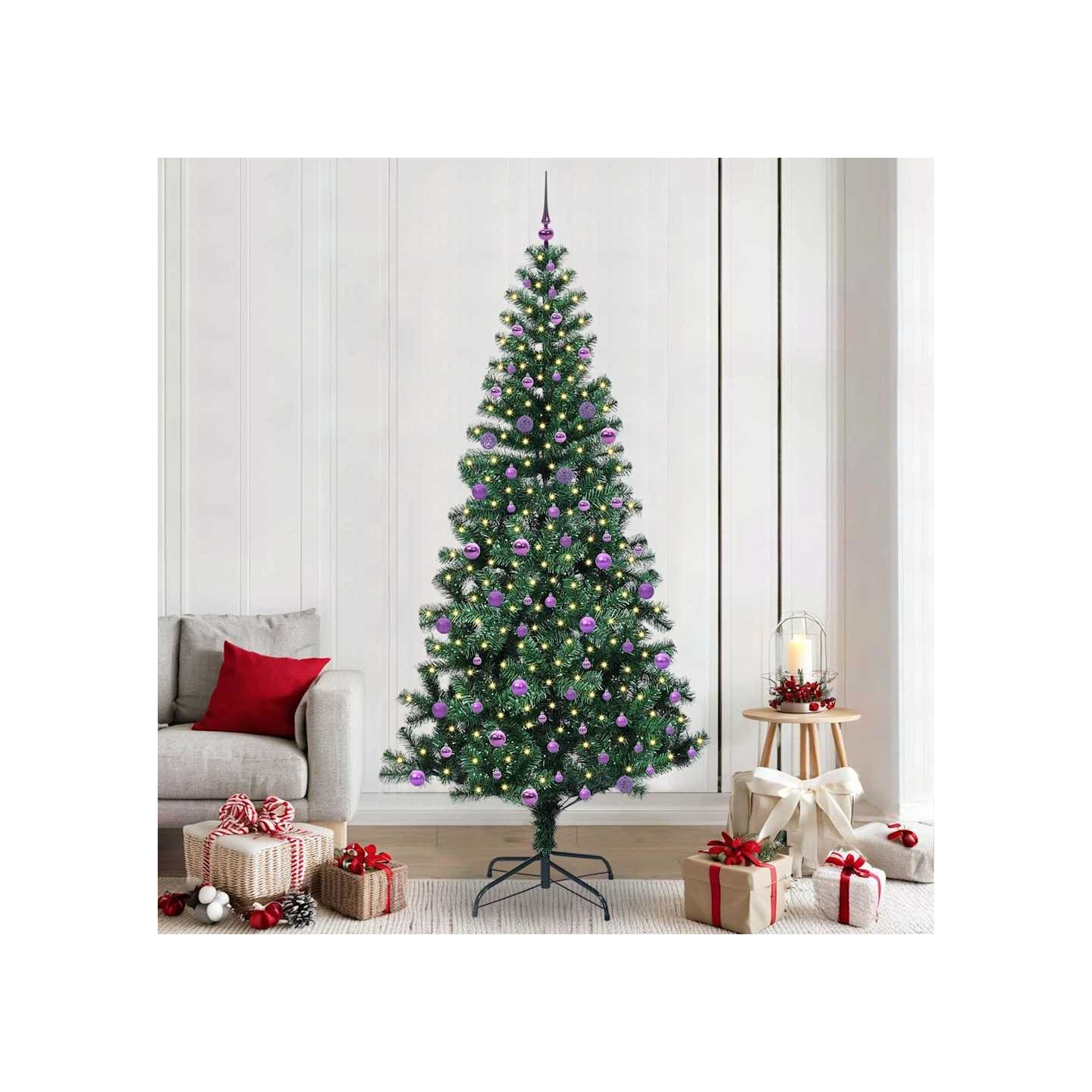 Sapin de Noël artificiel pré-éclairé Vert 240 cm PVC et métal