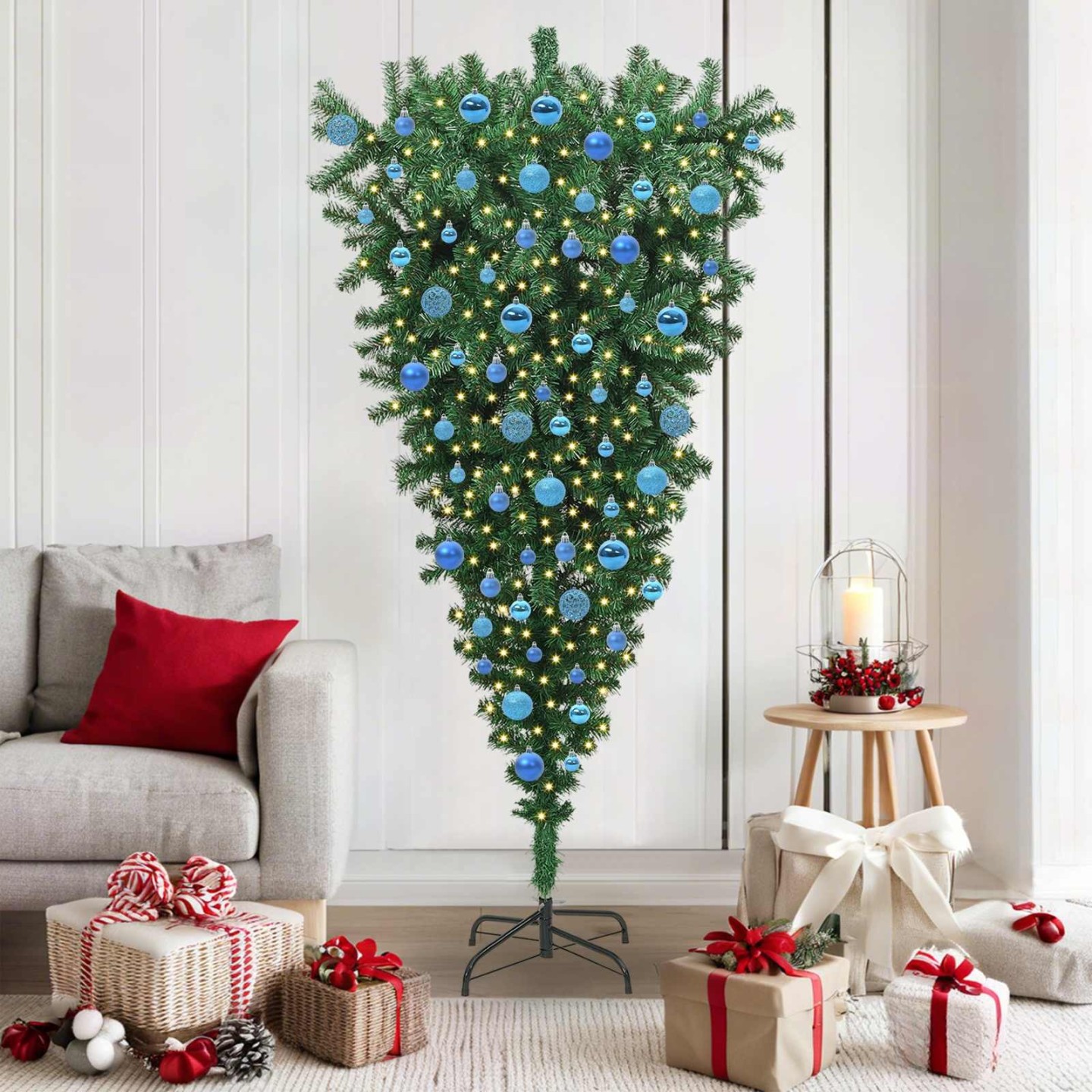 Arbre de Noël artificiel pré-éclairé à l'envers avec set de boules