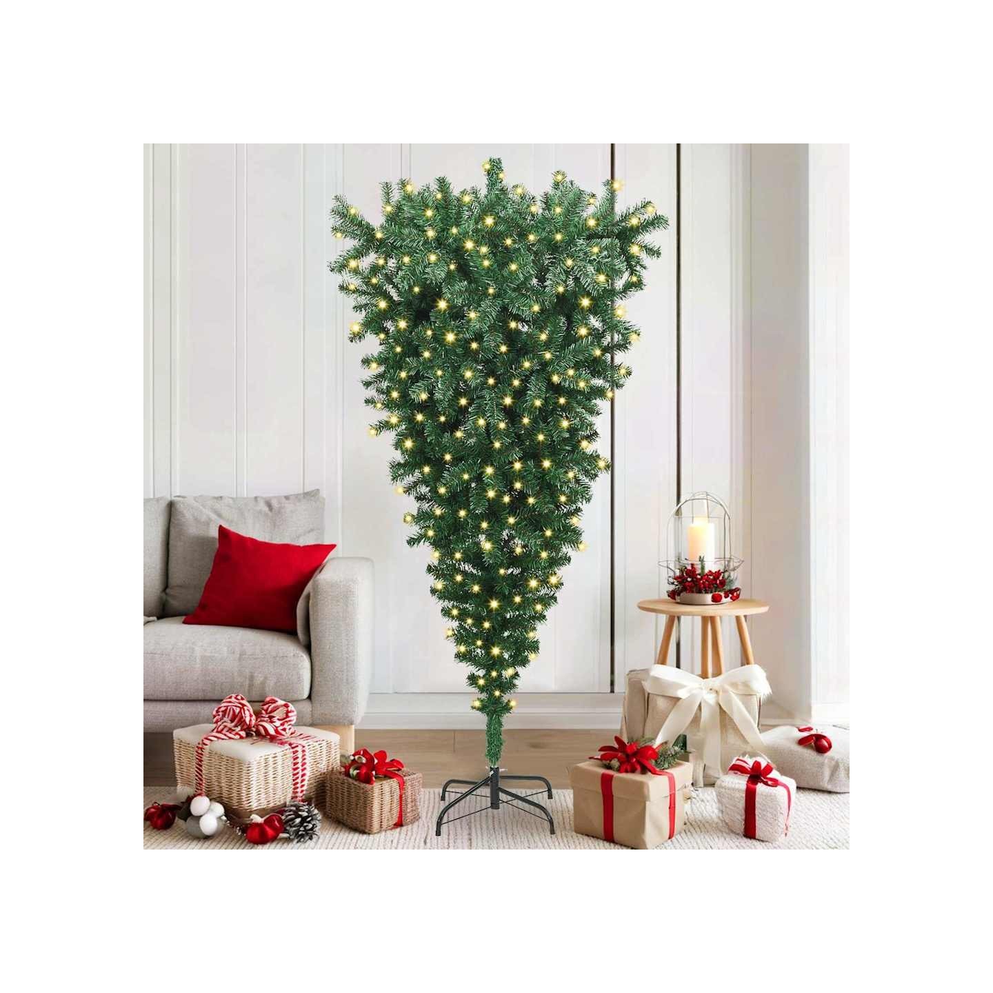 Sapin de Noël artificiel pré-éclairé à l'envers Vert 180 cm PVC