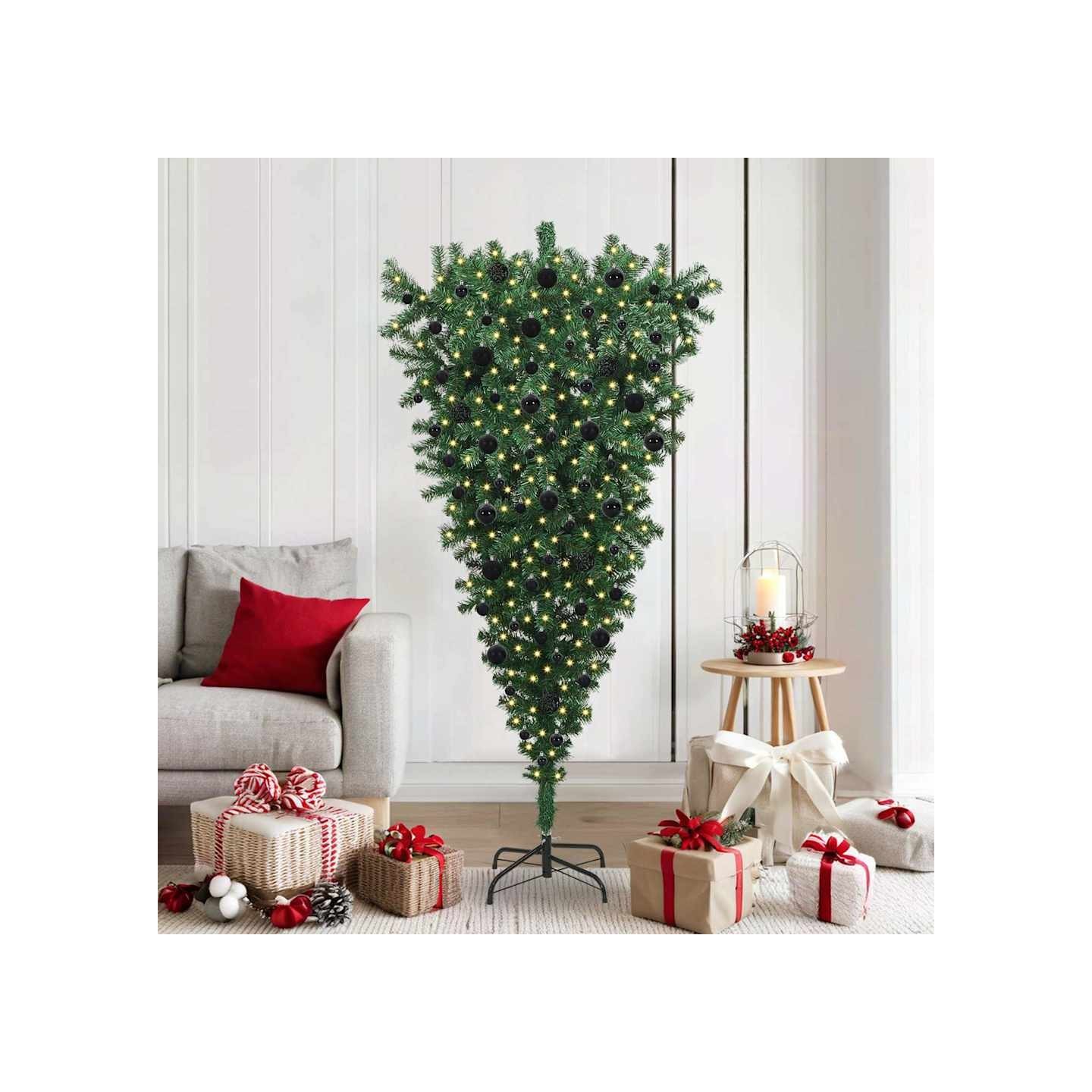 Sapin de Noël artificiel pré-éclairé à l'envers avec ensemble de boules