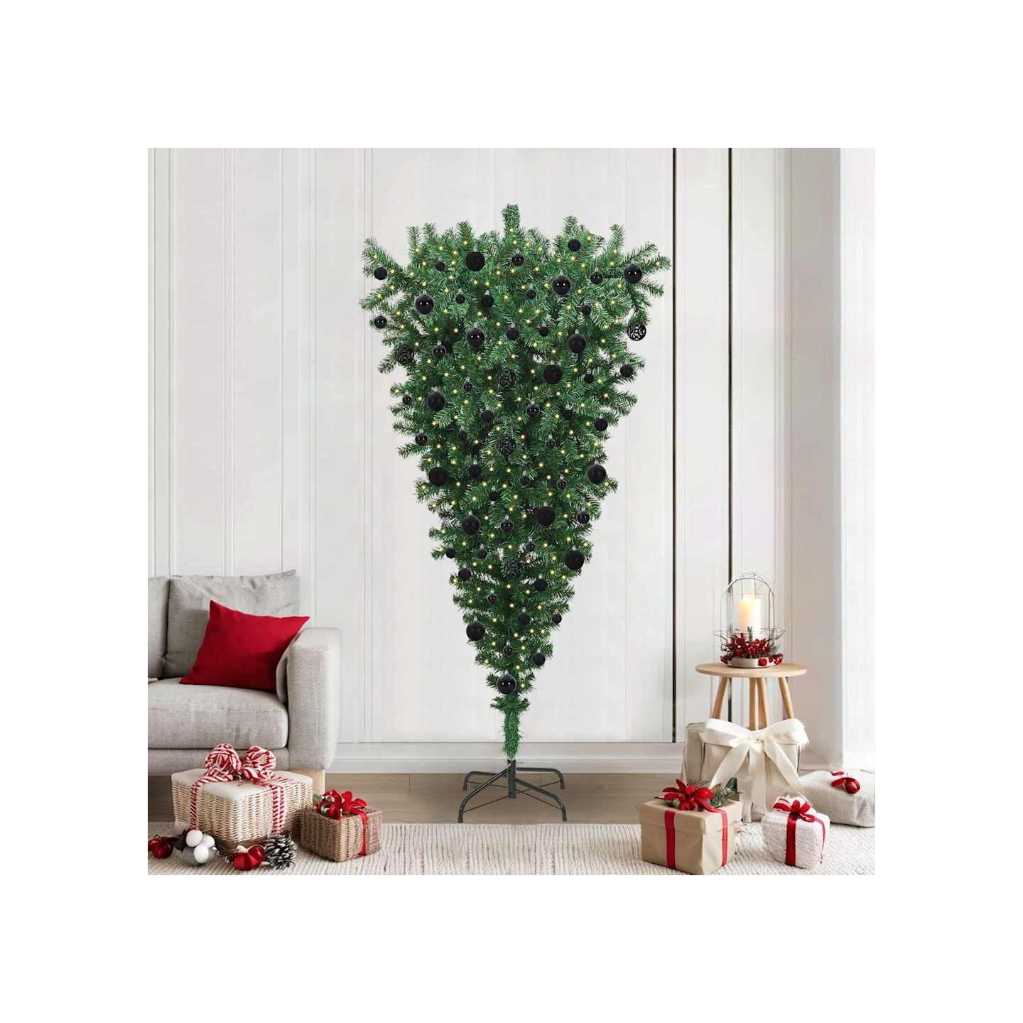 Sapin de Noël artificiel pré-éclairé à l'envers avec ensemble de boules