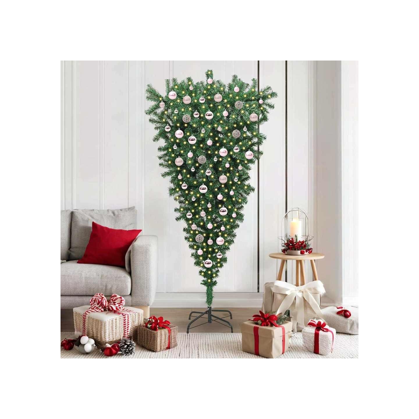 Arbre de Noël artificiel pré-éclairé à l'envers avec ensemble de boules