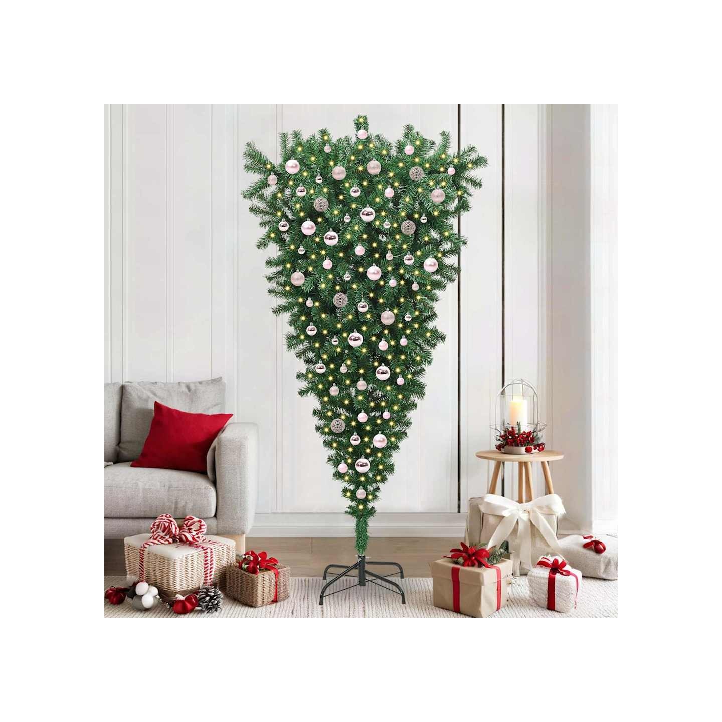 Sapin de Noël artificiel pré-éclairé à l'envers avec ensemble de boules