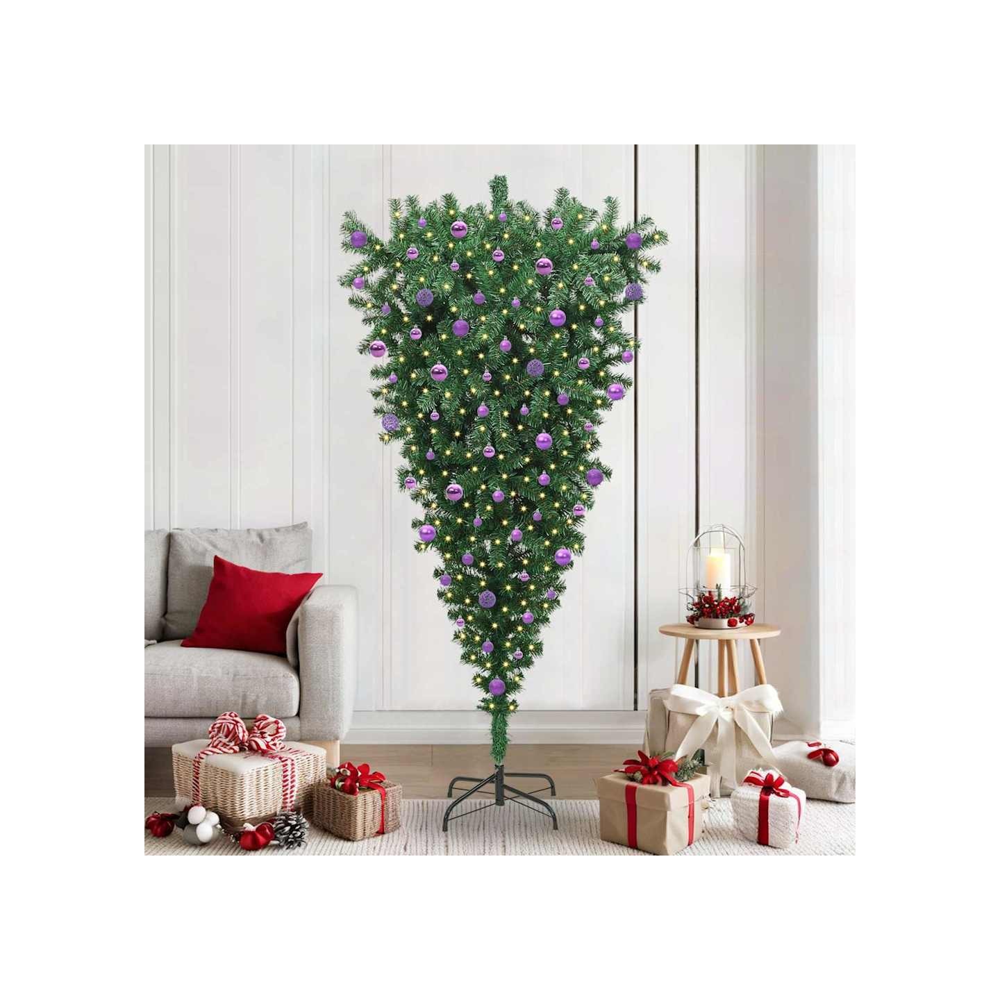 Arbre de Noël artificiel pré-éclairé à l'envers avec ensemble de boules