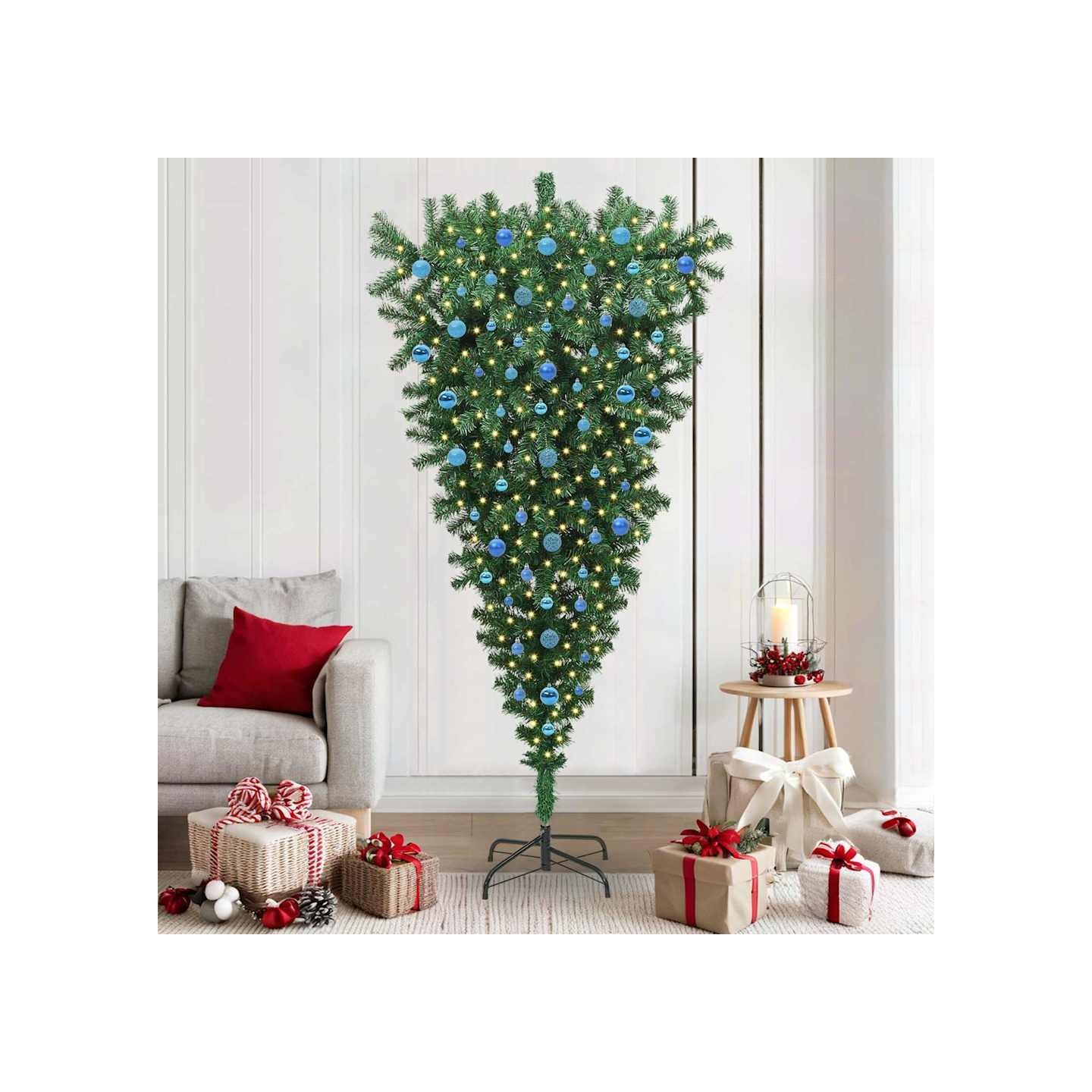 Arbre de Noël artificiel pré-éclairé à l'envers avec ensemble de boules