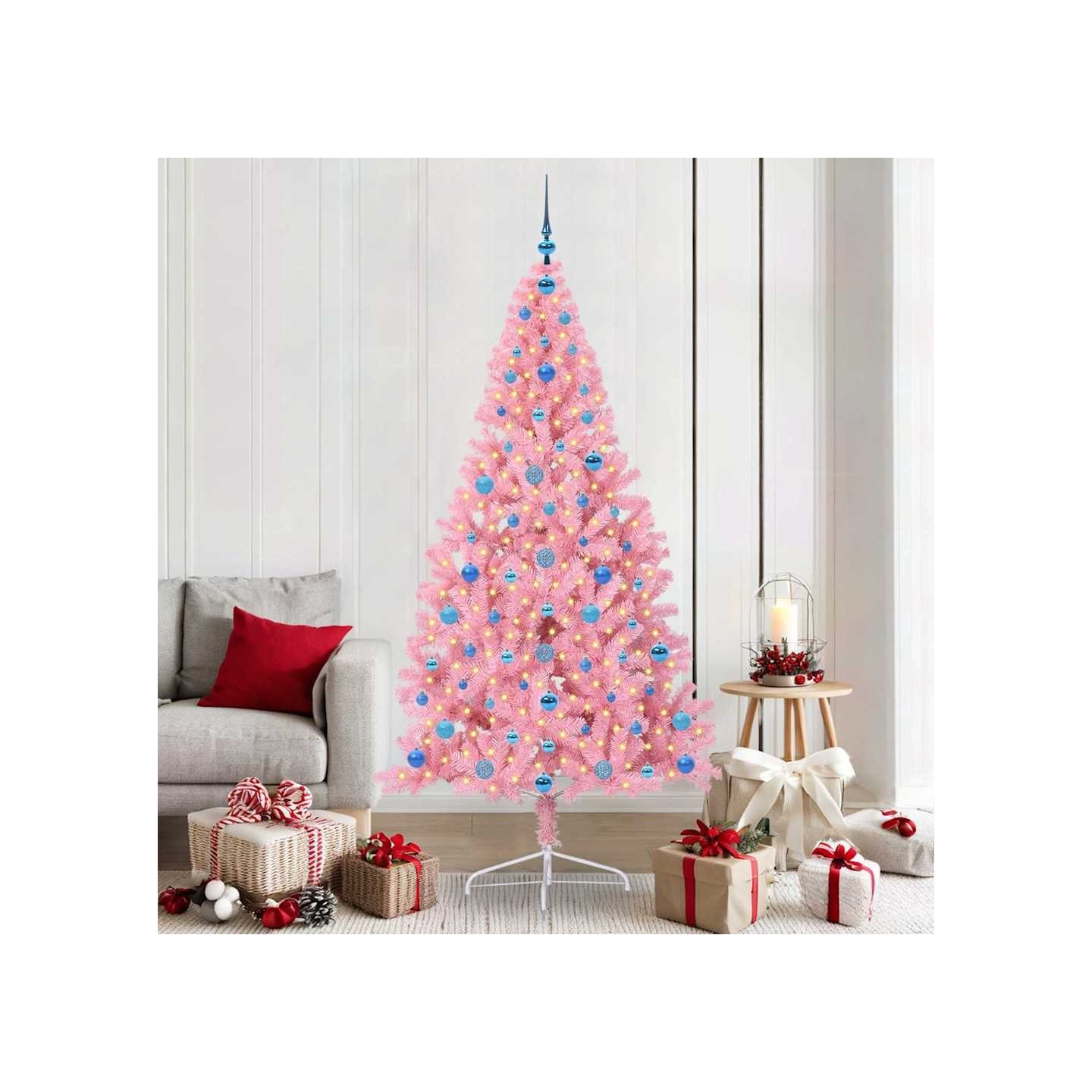 Sapin de Noël artificiel pré-éclairé Rose 210 cm PVC