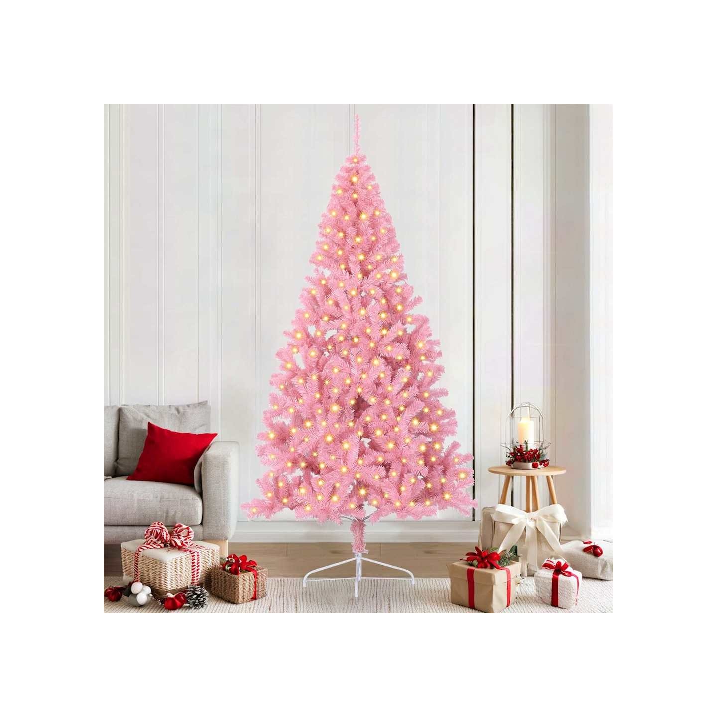 Sapin de Noël artificiel pré-éclairé Rose 210 cm PVC