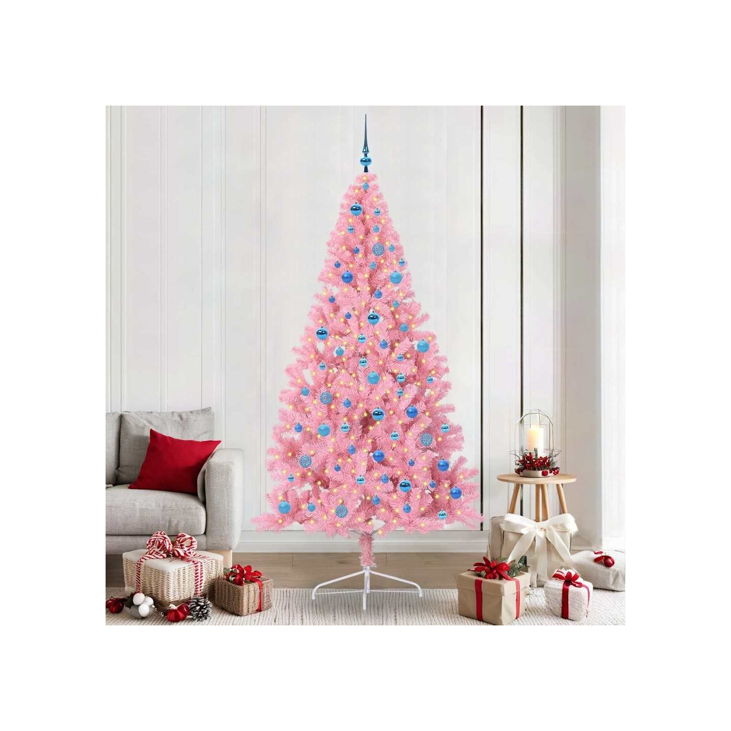 Sapin de Noël artificiel pré-éclairé Rose 240 cm PVC