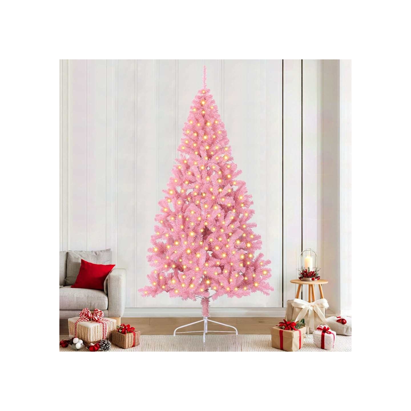 Sapin de Noël artificiel pré-éclairé Rose 240 cm PVC