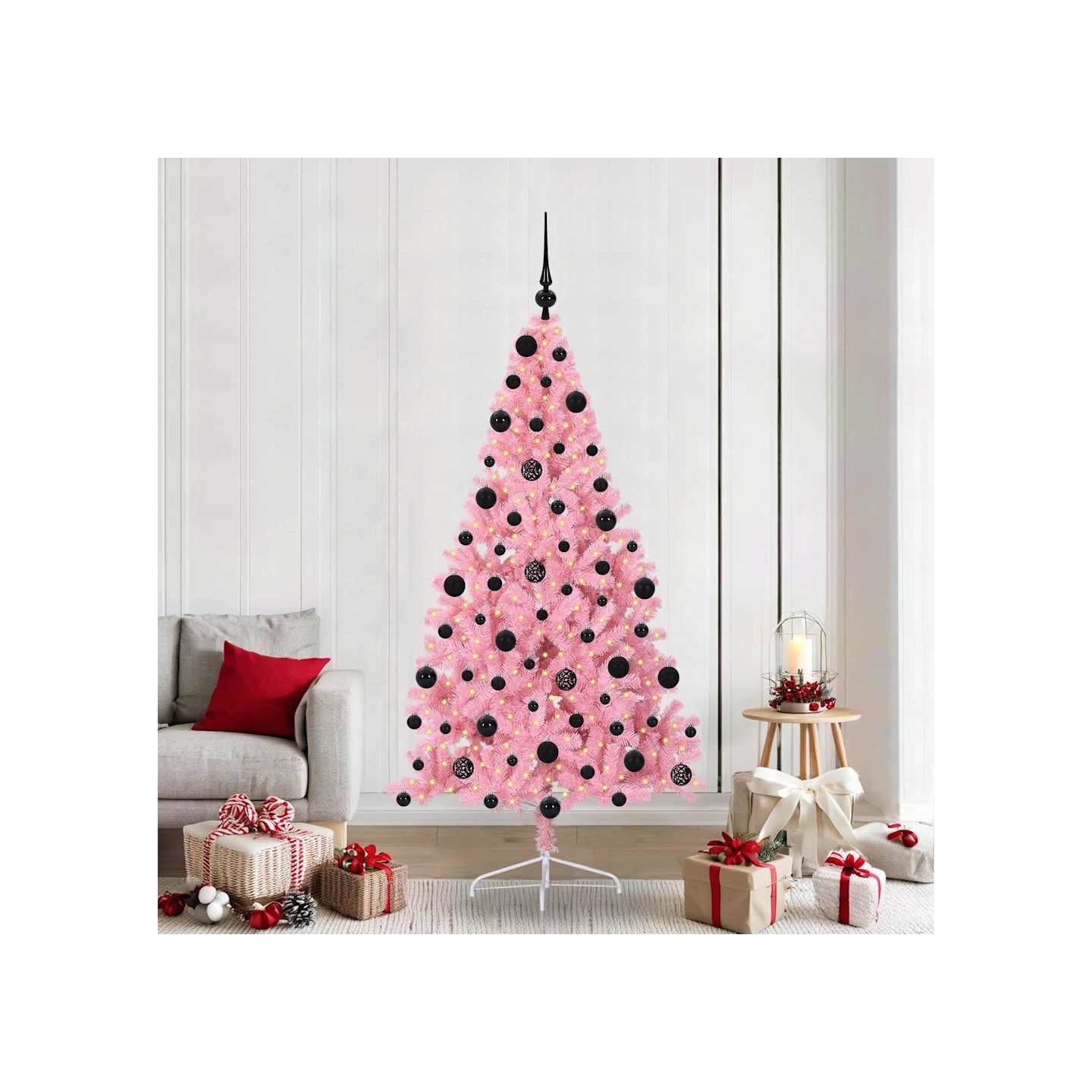 Sapin de Noël artificiel pré-éclairé Rose 210 cm PVC