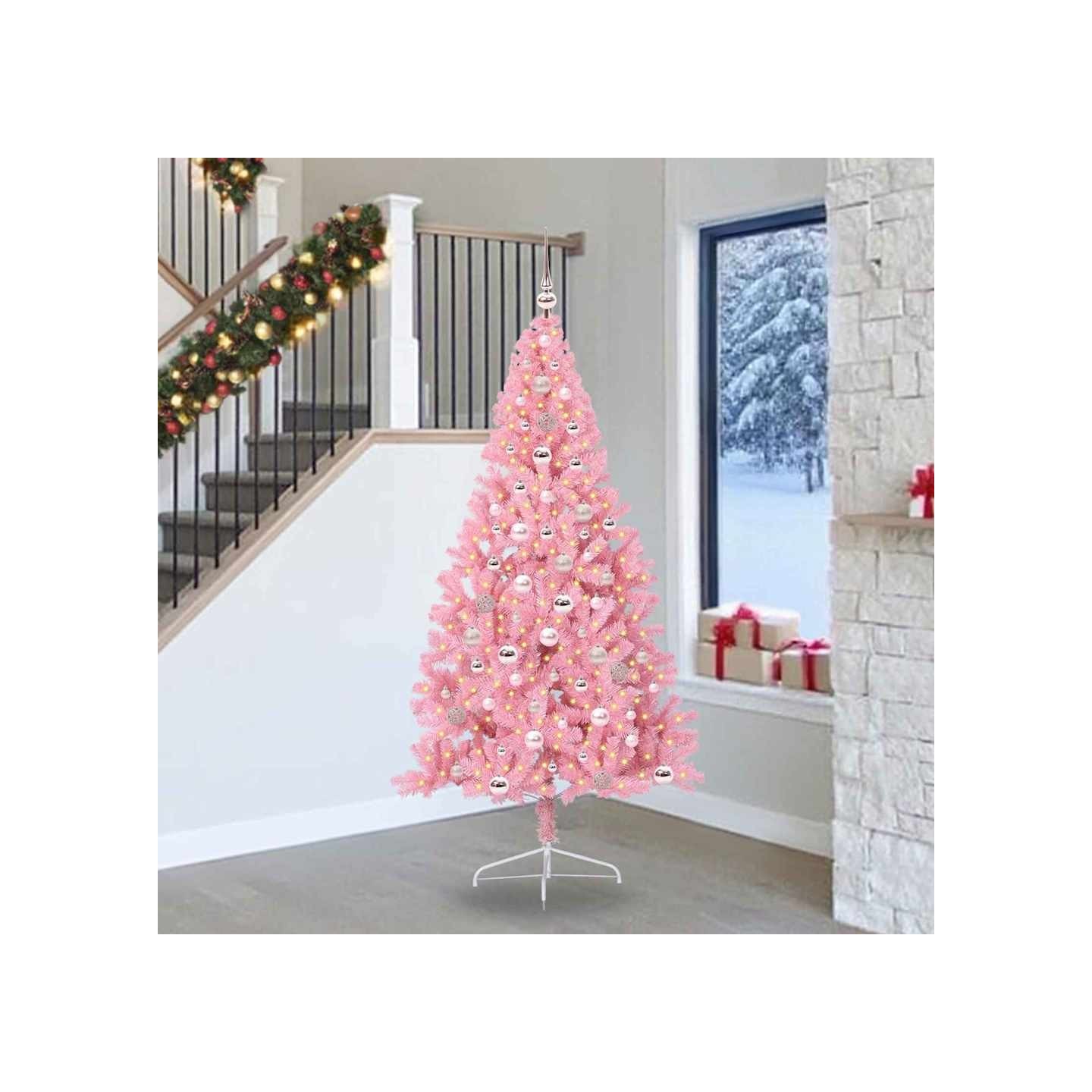 Sapin de Noël artificiel pré-éclairé Rose 240 cm PVC