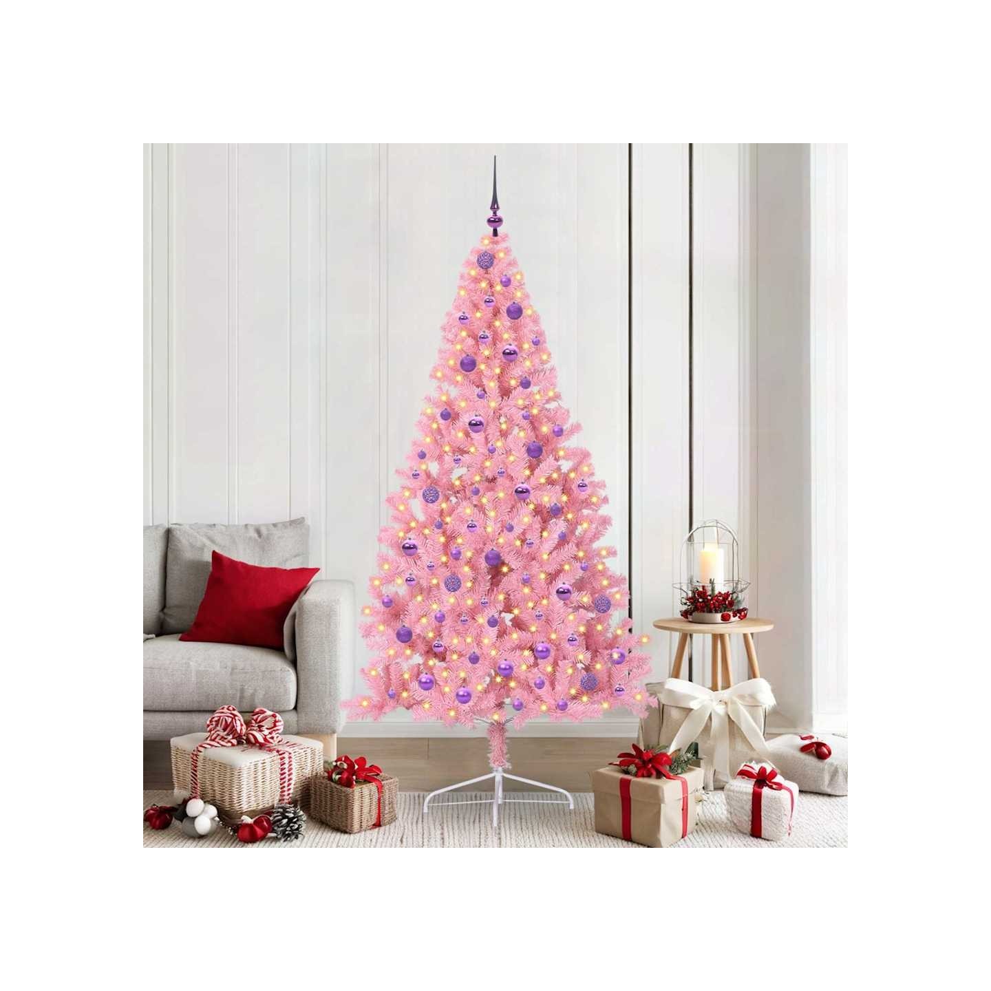 Sapin de Noël artificiel pré-éclairé Rose 210 cm PVC