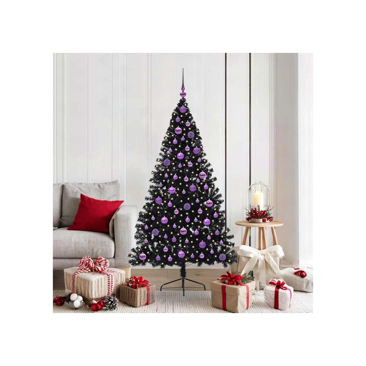 Sapin de Noël artificiel pré-éclairé Noir 180 cm PVC