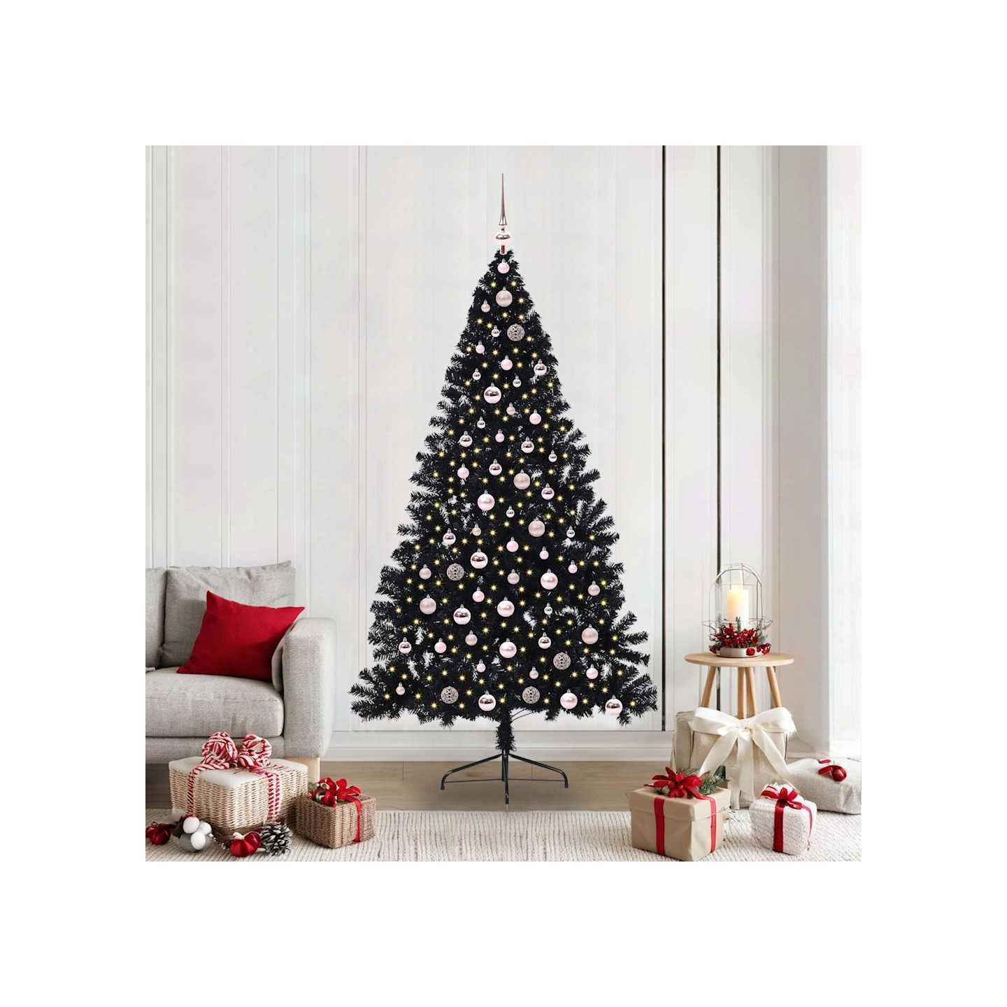 Sapin de Noël artificiel pré-éclairé Noir 210 cm PVC