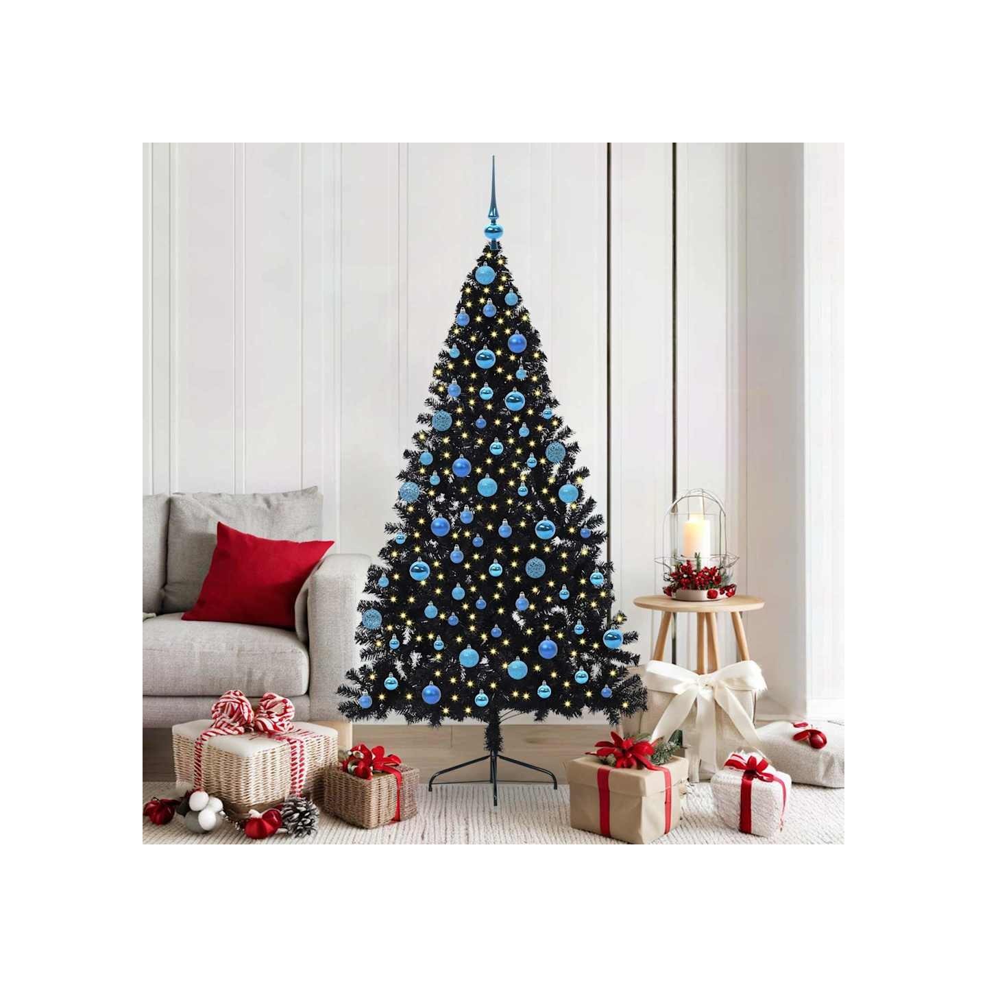 Sapin de Noël artificiel pré-éclairé Noir 180 cm PVC