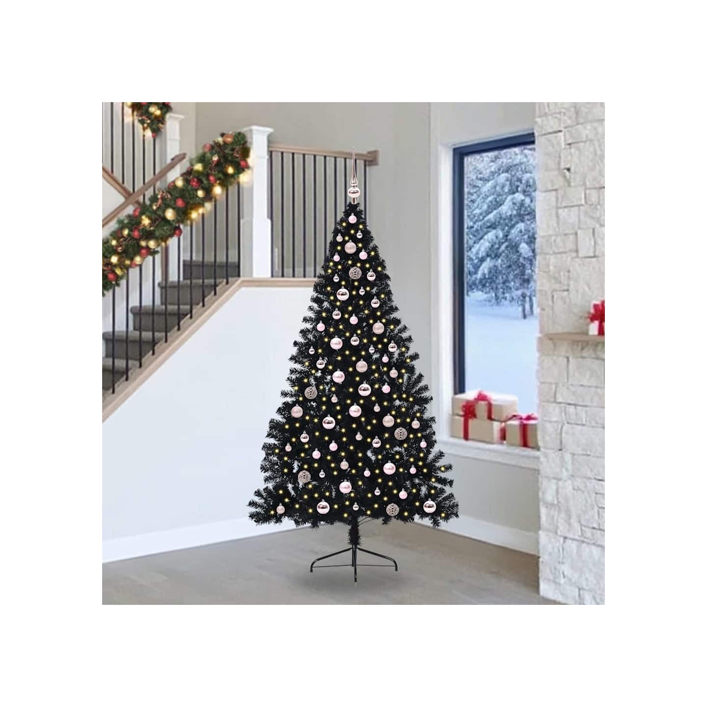 Sapin de Noël artificiel pré-éclairé Noir 240 cm PVC