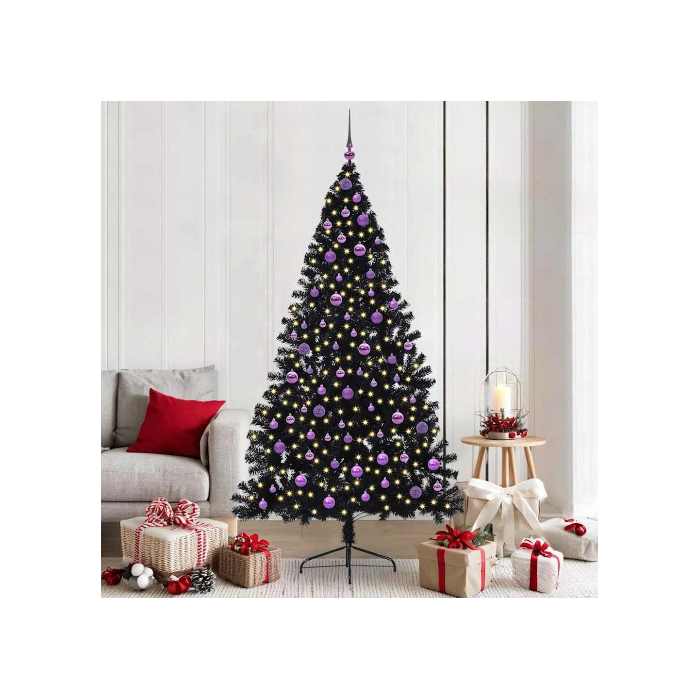 Sapin de Noël artificiel pré-éclairé Noir 210 cm PVC