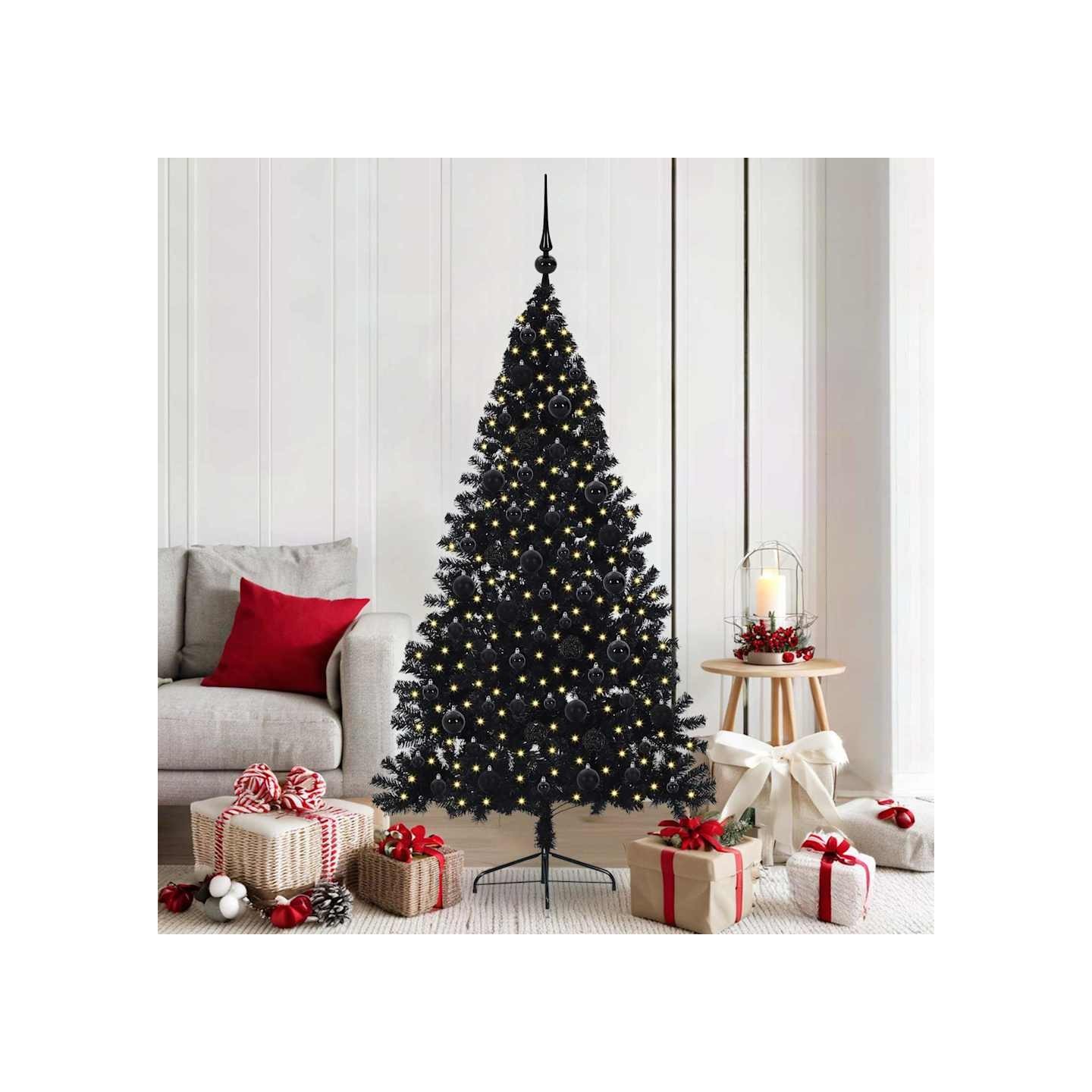 Sapin de Noël artificiel pré-éclairé Noir 180 cm PVC