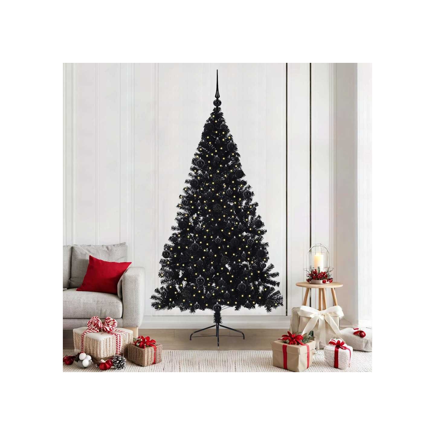 Sapin de Noël artificiel pré-éclairé Noir 210 cm PVC